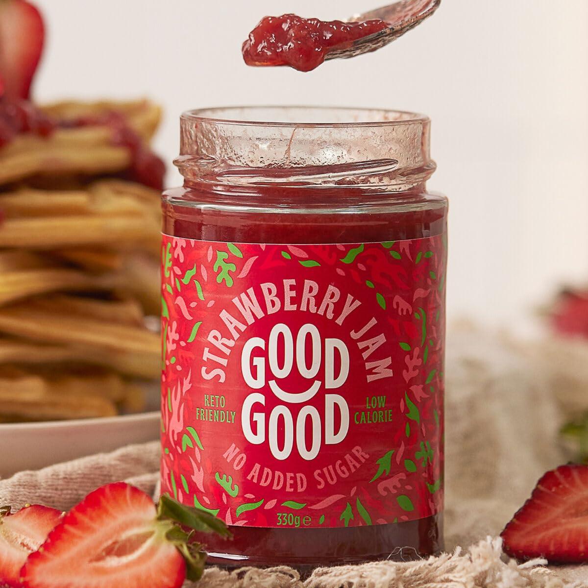 Good Good GOOD GOOD No Added Sugar Fruit Jam Variety Pack of 4 - Keto Friendly Jelly - Blueberry, Raspberry, Strawberry and Apricot Jam - Low Carb, Low-Calorie and Vegan - 12oz / 330g Jars