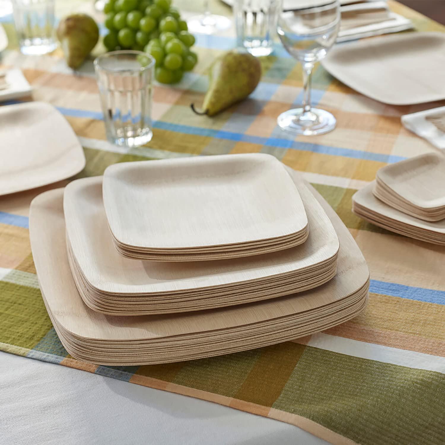 bambu Bambu Pack of 8 - 11 Inch Disposable Bamboo Plates Square, Biodegradable Eco Friendly Products, Bamboo Disposable Plates for Events, Compostable Plate