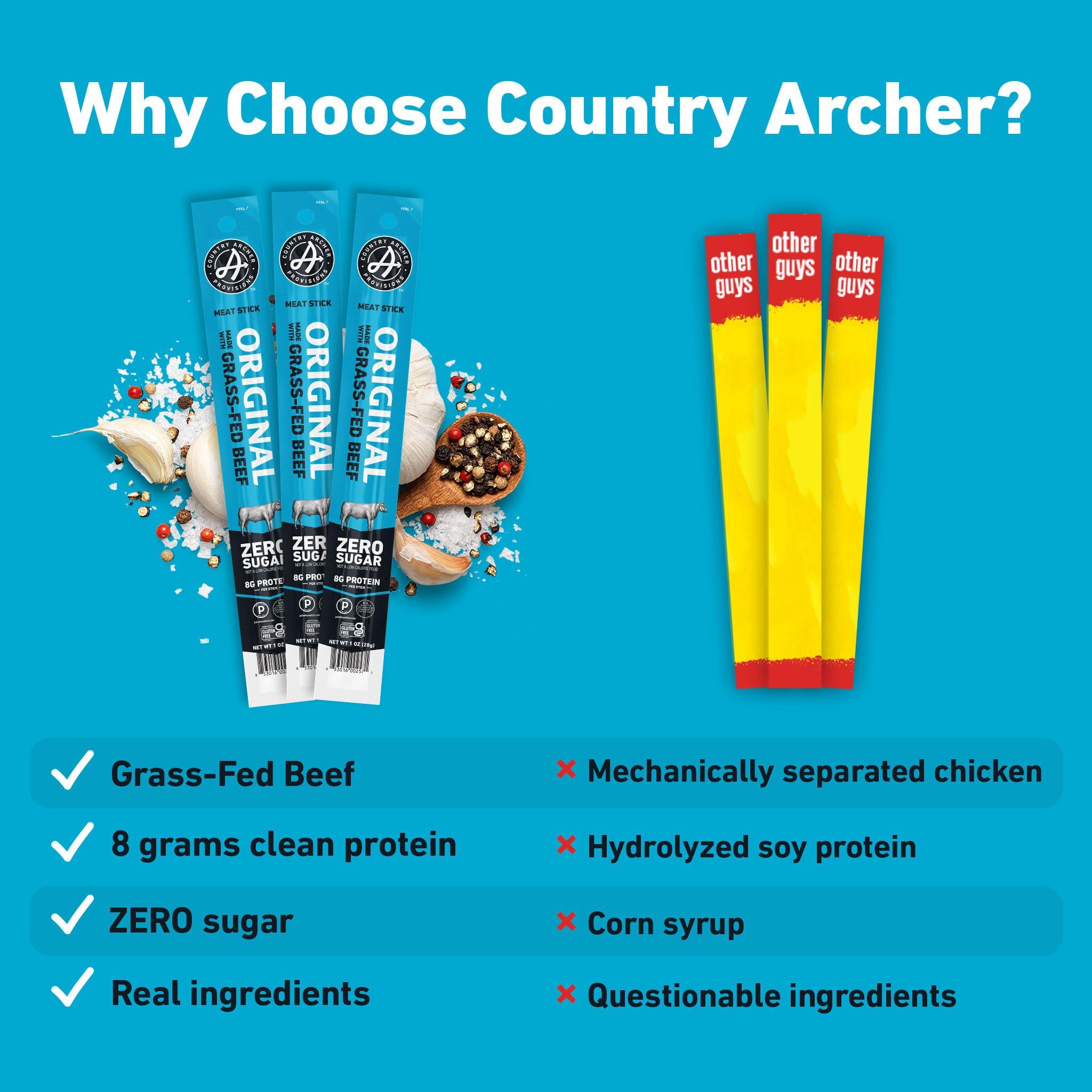 Country Archer Country Archer Beef Jerky Sticks - Grass Fed Beef Sticks Individually Wrapped, Beef Sticks Bulk, Beef Jerky Snack Packs, Gluten Free, Paleo, Keto - 1 oz Meat Sticks (Pack of 36)