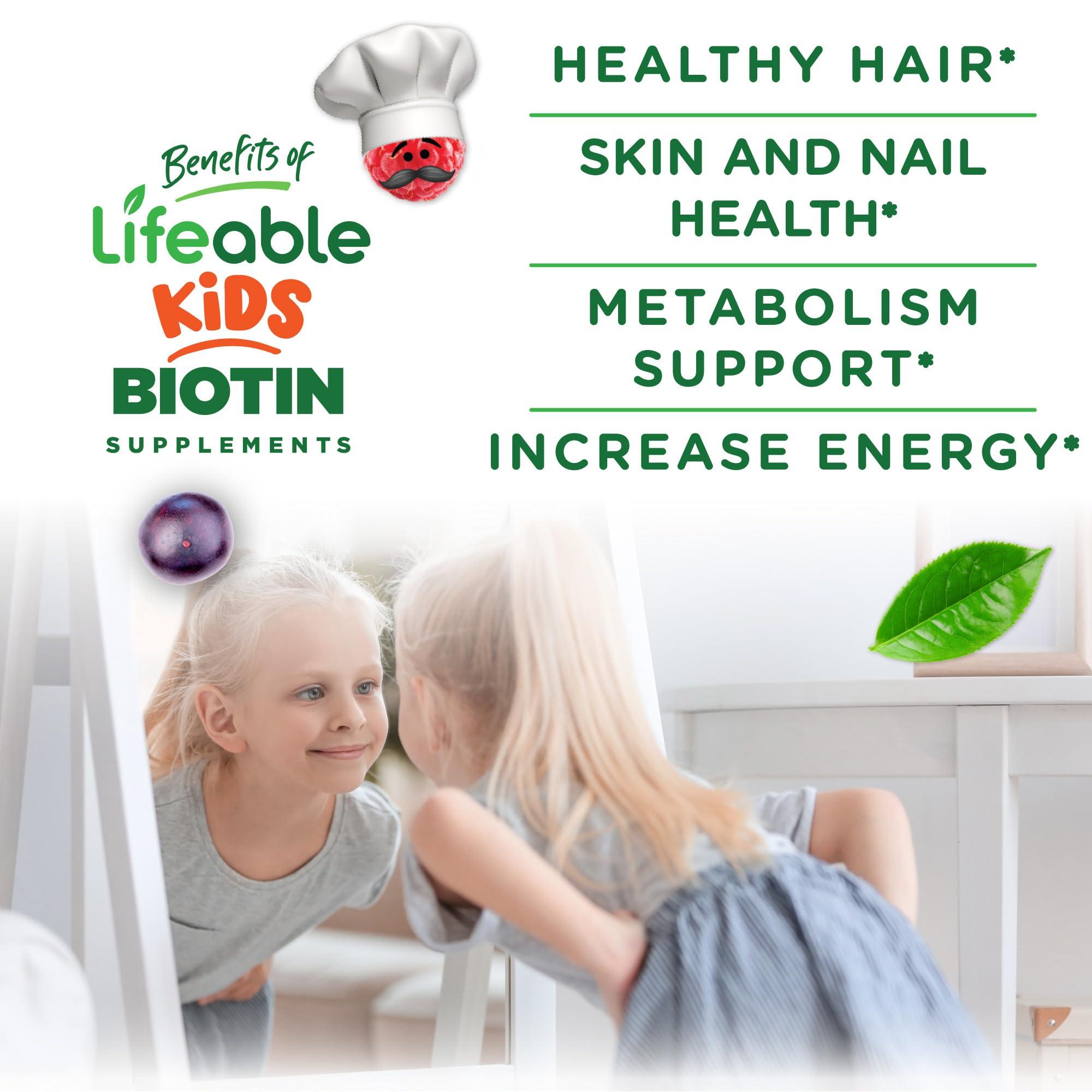 Lifeable Lifeable Kids Biotin Gummies | 5,000mcg | Great Tasting Natural Flavor Biotin Supplement | Vegan Non GMO Hair Gummies | for Hair Skin and Nails | 90 Gummies