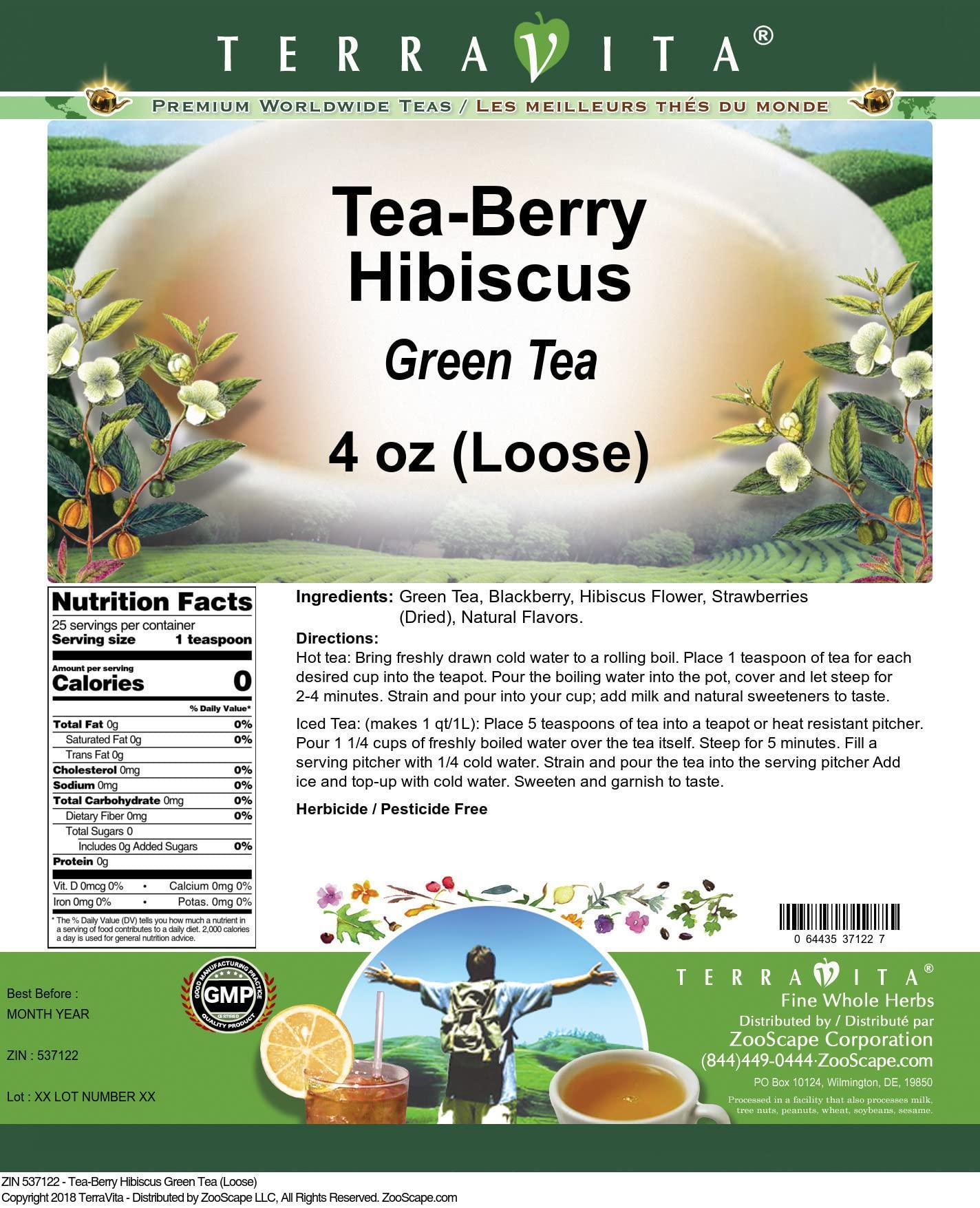TerraVita Tea-Berry Hibiscus Green Tea (Loose) (4 oz, ZIN: 537122) - 2 Pack