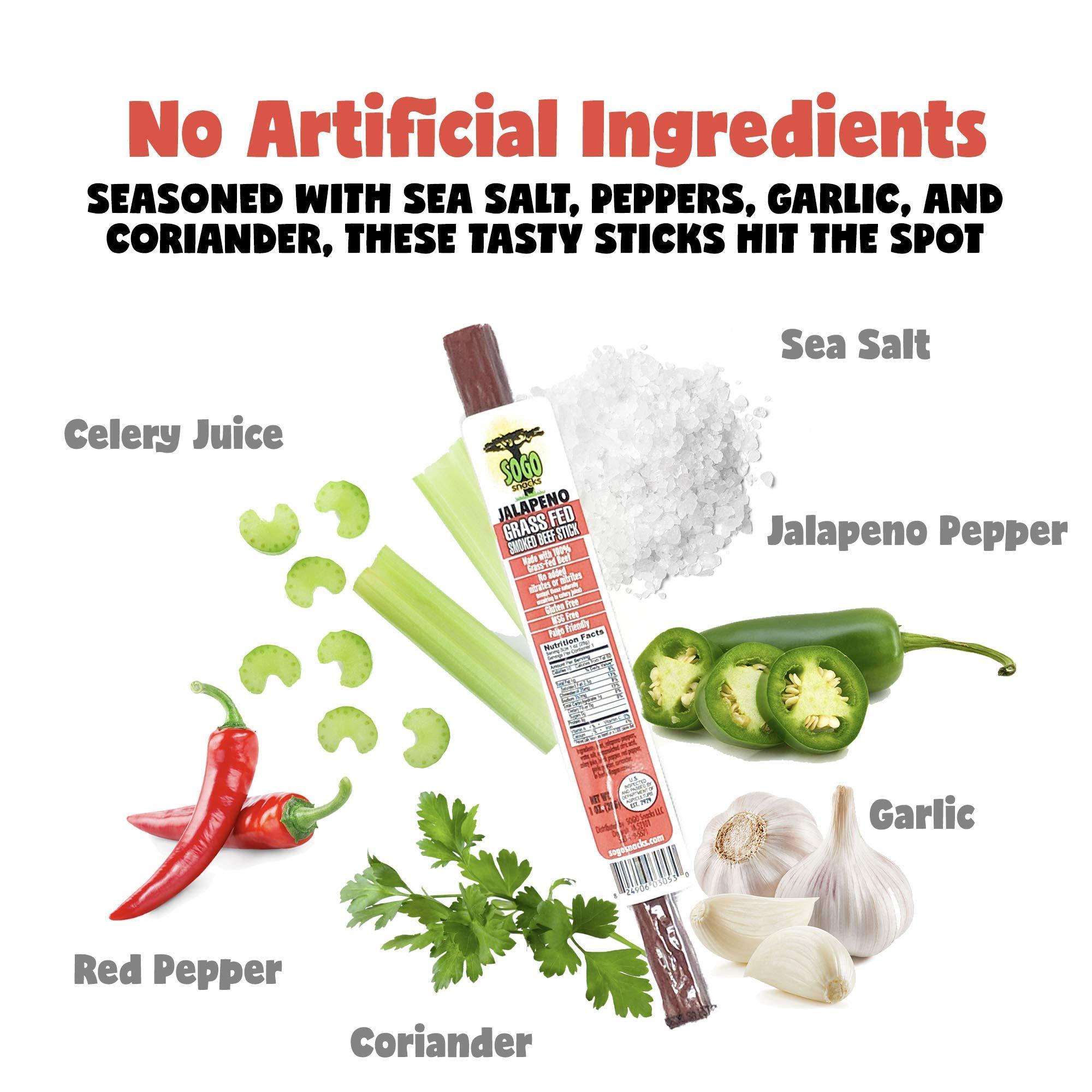 Sogo Snacks Jalapeño Variety, Sogo Snacks, No Sugar, 100% Grass-fed, Non-GMO Beef Sticks. No Nitrates, Gluten, Soy, MSG, Dairy or Nuts. Keto, Whole30, Paleo Friendly (6 Jalapeño, 6 IASM Jalapeño, 1-oz, 12-cnt)