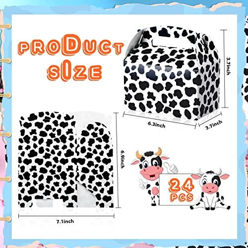Epakh 24 Pack Cow Party Favor Treat Boxes Candy Treat Present Boxes Cow Print Gift Bags Farm Goodie Boxes for Birthday Wedding Party Supplies Decoration Baby Shower