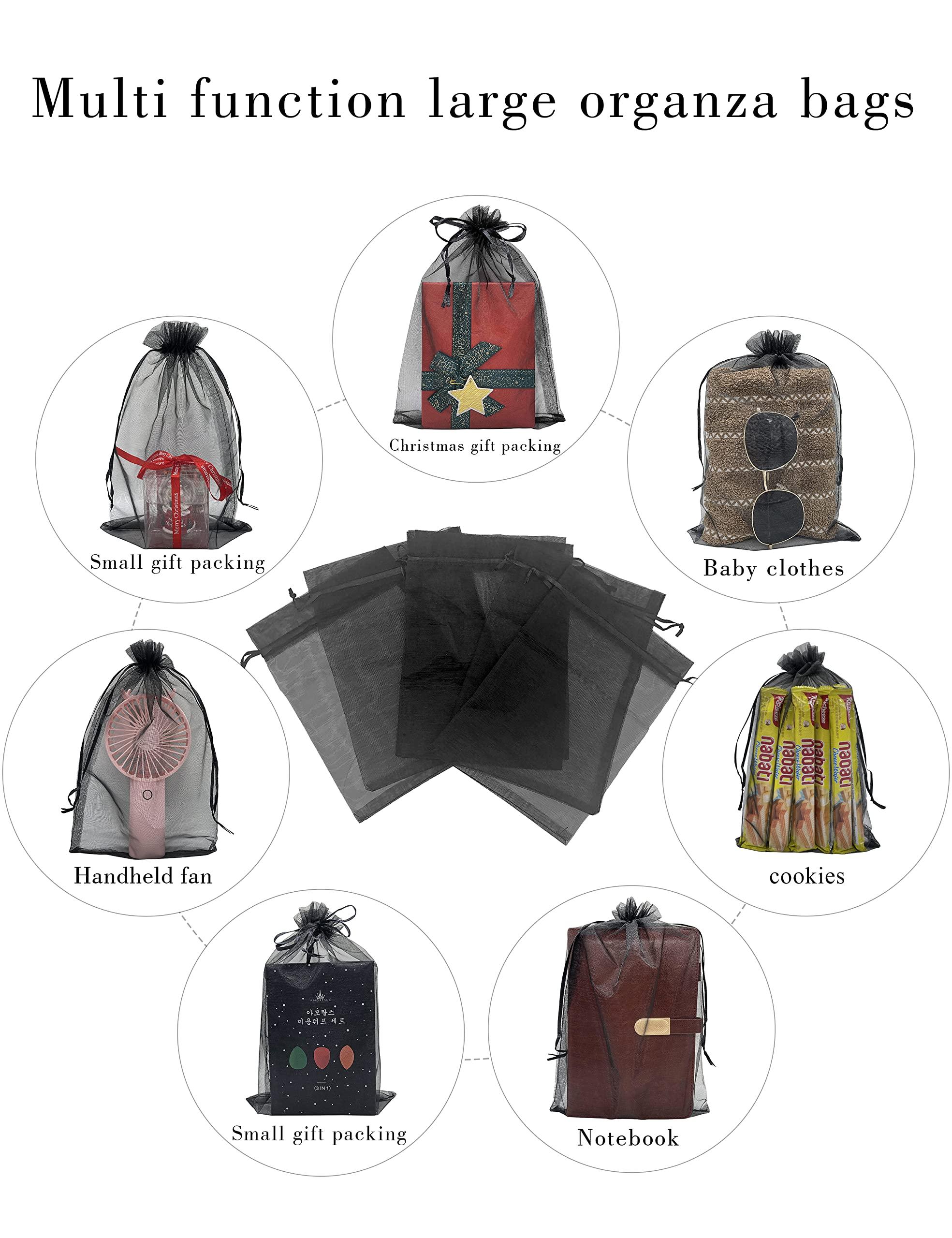 Jexila Jexila 50pcs Sheer Black Organza Gift Bags 8X12 inch Large Mesh Bags Drawstring Jewelry Pouch for Wedding Party Favor Halloween Goodie Candy Treat Bags