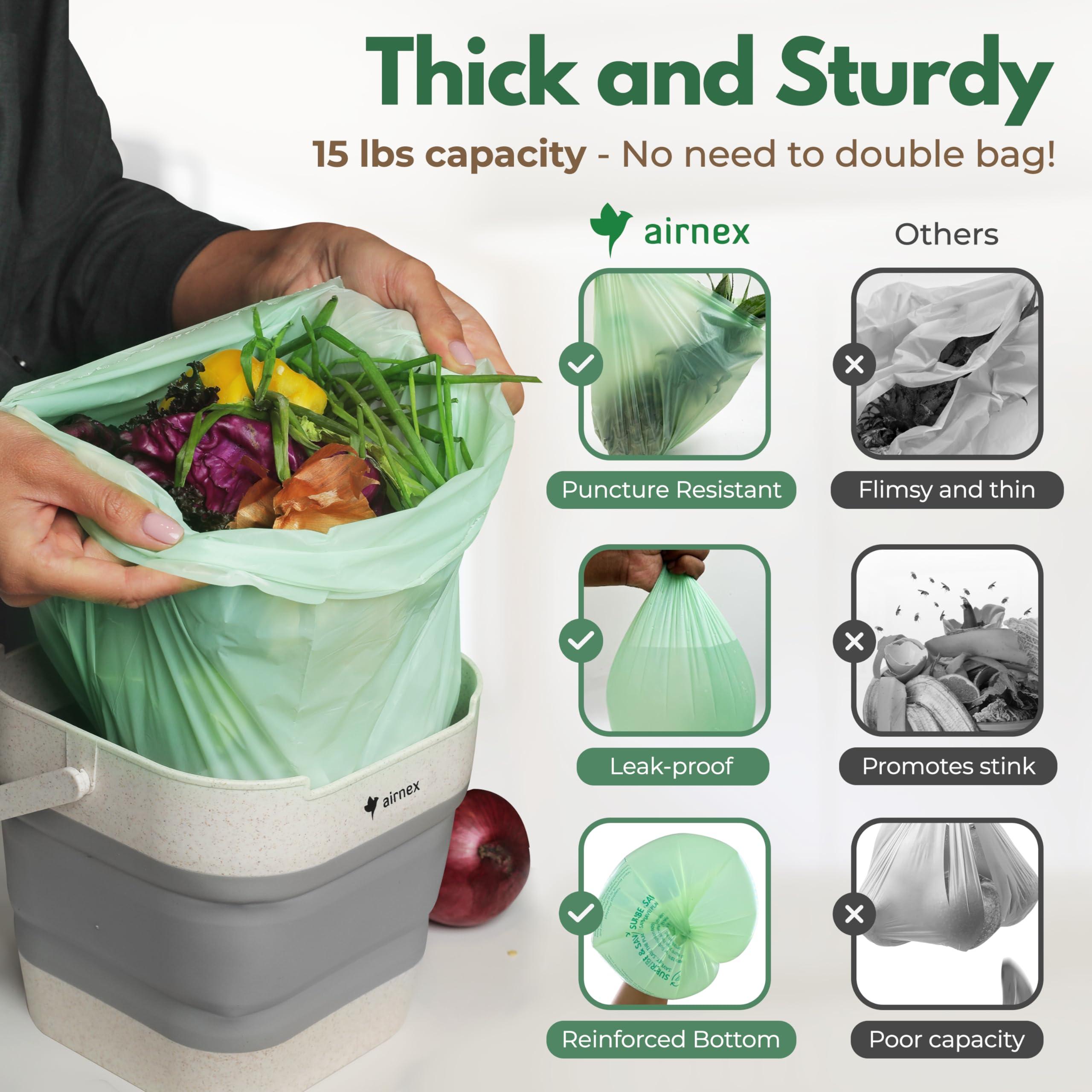 AIRNEX AIRNEX 50 Small Compost Bags for Countertop Bin 1.6 Gal - Cornstarch Compost Trash Bags - Leakproof & Tear Resistant Compostable Bags for Kitchen Compost Bin - OK Compost Home & Seedlings Certified