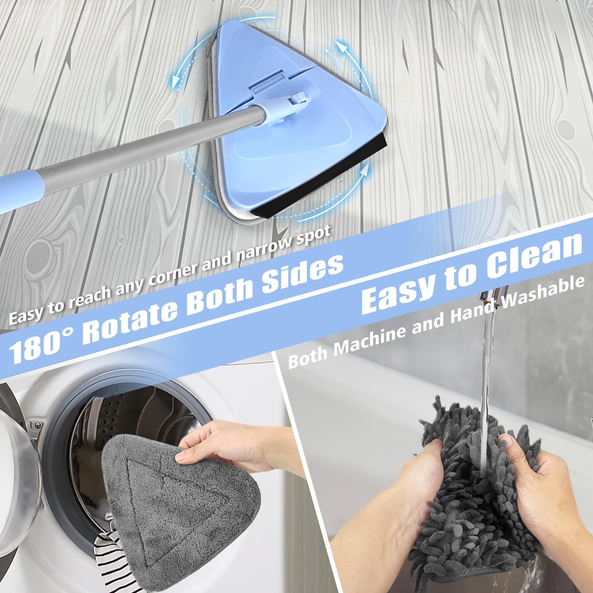 NEWE NEWE Wall Mop Cleaner with 80 Inches Long Handle, 180 Folding Ceiling Cleaning Tool with Squeegee, Triangle Baseboard Scrubber with 4 Chenille Duster and 2 Microfiber Pads for Washing Painted Walls
