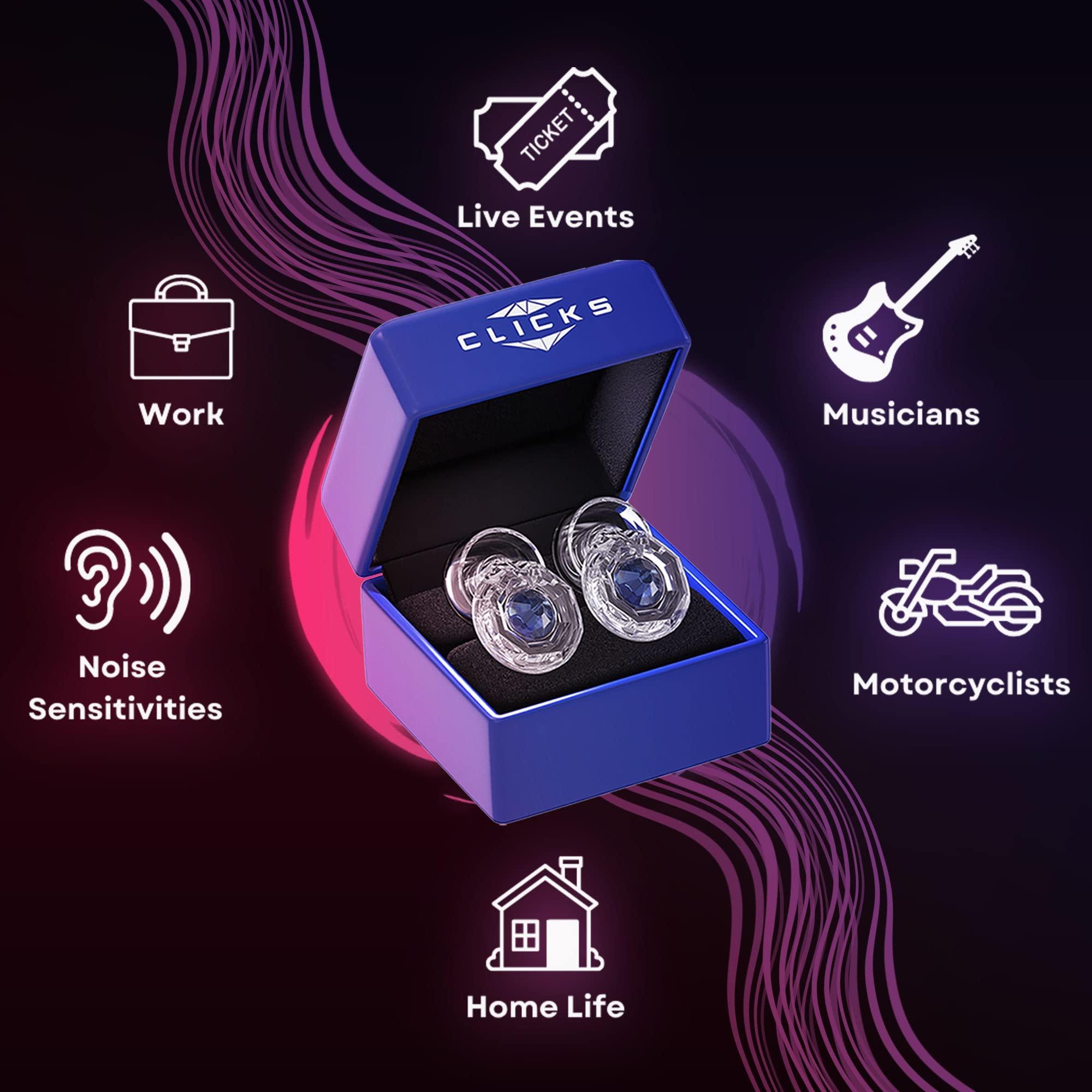 Eargasm Eargasm Clicks Earplugs - Reusable Noise Reduction Ear-Plugs with Customizable Gemstone Faceplates - Hearing Protection for Noise Sensitivity at Live Concerts, Motorcycles, Sports Events, Festivals