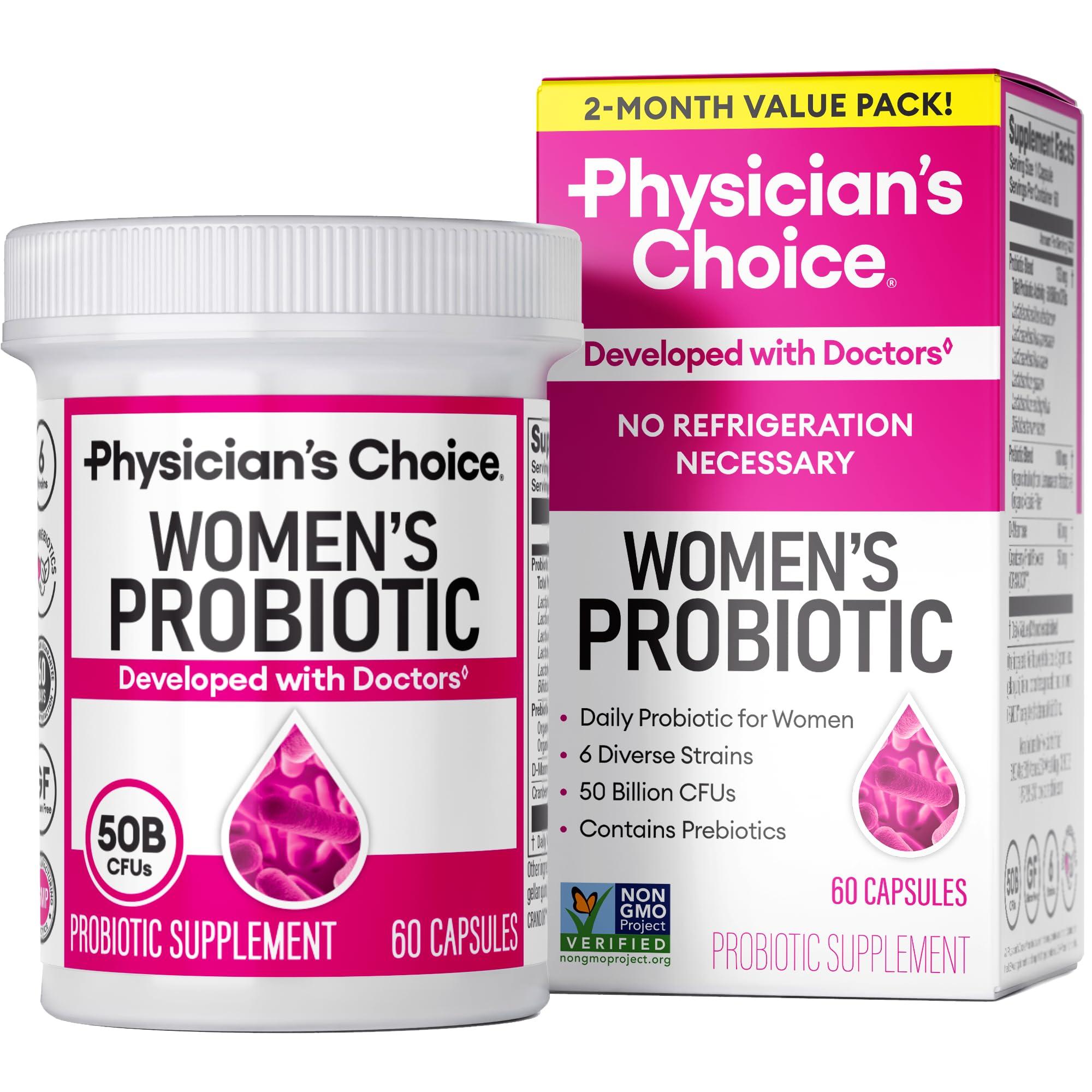 Physician's CHOICE Physician\'s Choice Probiotics - PH Balance, Digestive, UT, & Feminine Health - 50 Billion CFU - 6 Unique Strains for Women - Organic Prebiotics, Cranberry Extract+ - Probiotic - 60 CT