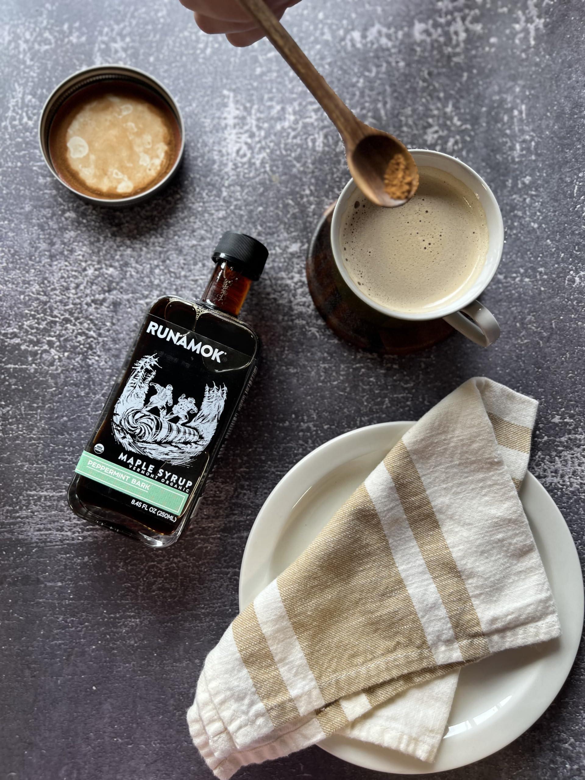 Runamok Runamok Maple Peppermint Bark Infused Maple Syrup - Authentic & Real Vermont Maple Syrup | Gluten Free & Natural Sweetener | Great Christmas Holiday Gift for Foodies! Breakfast, Coffee, Pancakes Maple Syrup | 8.45 Fl Oz (250mL)