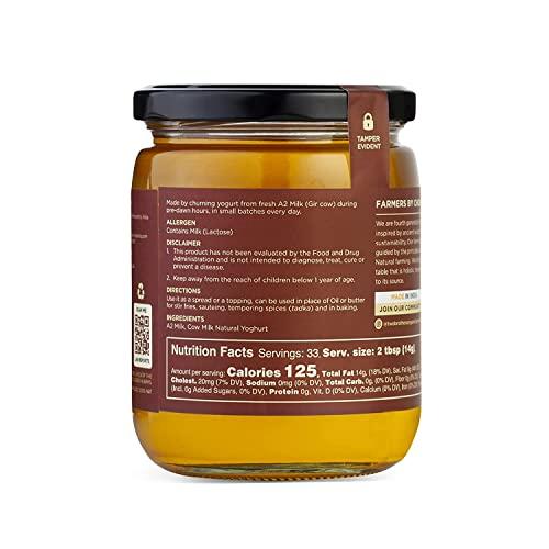 AMOREARTH - NATURAL.HEALTHY.FRESH Two Brothers Organic Farms - Grass Fed A2 Ghee 16 Fl Oz (500ml) | Clarified Butter | Cultured, Desi Gir Cow Ghee | Pasture Raised on Certified Organic Farm | Non-GMO, Lactose-Free, Keto Friendly | Made from Whole Curds in Small Batches | Glass Jar