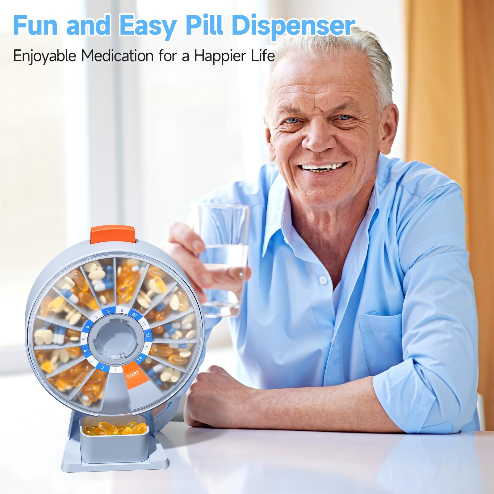 Daviky Daviky Pill Dispenser Daily, Large Pill Organizer with Wall-Mounted or Standing Use, 14 Days Pill Container, Push Button Design, Weekly Pill Box for Vitamin, Medicine,Supplement, Fish Oil(Blue)