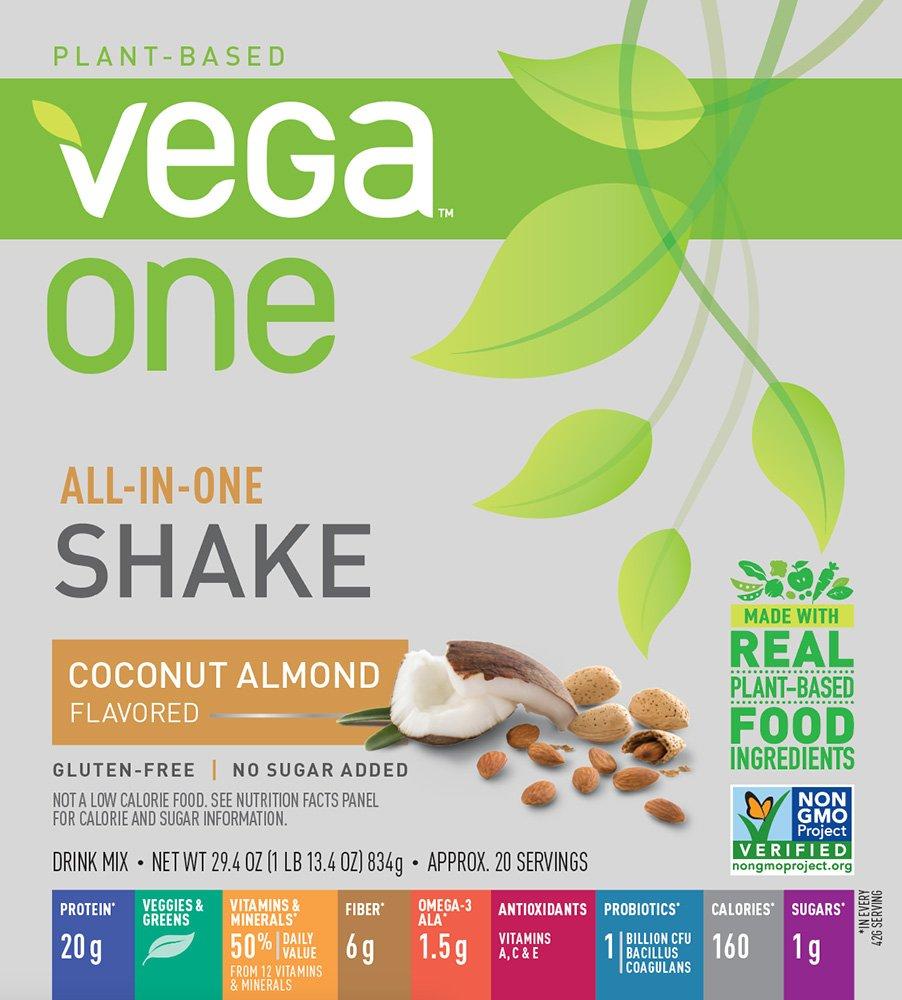 Vega Vega One All-In-One Nutrition Shake Coconut Almond (20 servings) - Plant Based Vegan Protein Powder, Non Dairy, Gluten Free, Non GMO, 29.4 Ounce (Pack of 1)