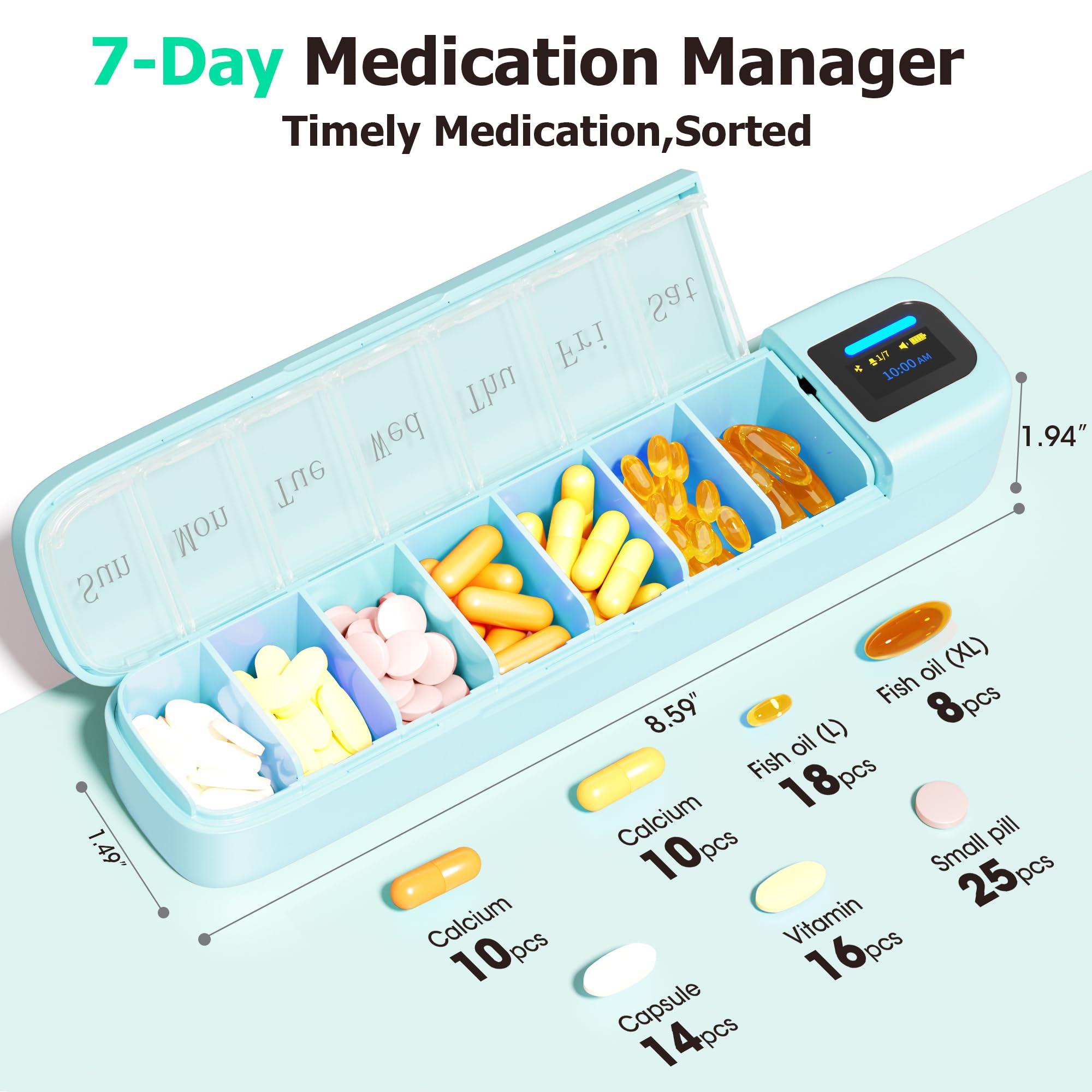 Daviky Daviky Smart Pill Organizer with Alarm, Bluetooth Daily Once a Day Pill Box 7 Day with APP, Weekly Travel Pill Case, Portable Pill Reminder for Medicines, Supplements and Vitamins(Green)