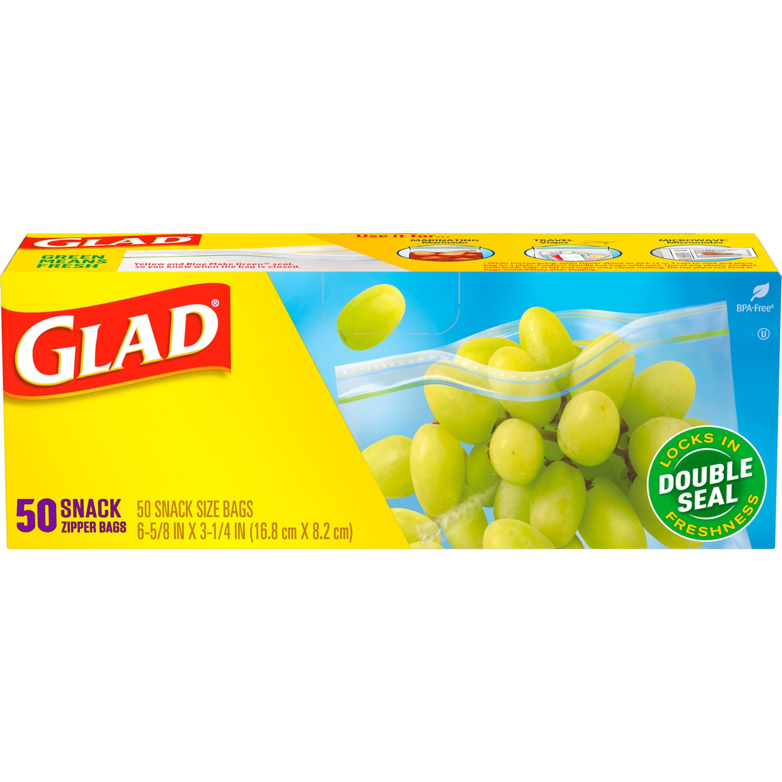 Glad Glad Zipper Food Storage Plastic Bags, Snack, 50 Count (Packaging May Vary)