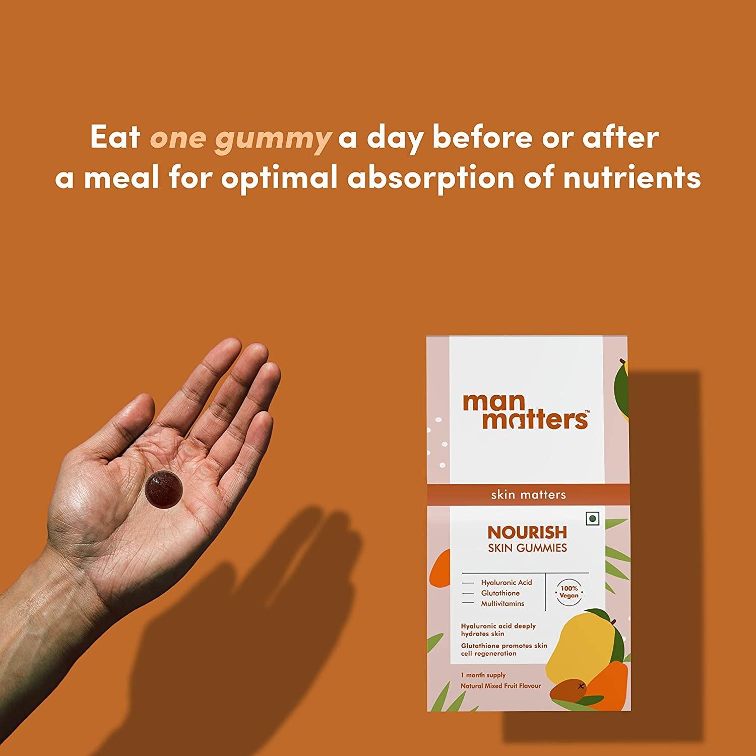 Metrol Metrol Man Matters Nourish Skin Gummies for Glowing Skin | Delicious Gummy with Vitamin C, Acid, Vitamin E & Sea Buckthorn | Gummies 30 Count