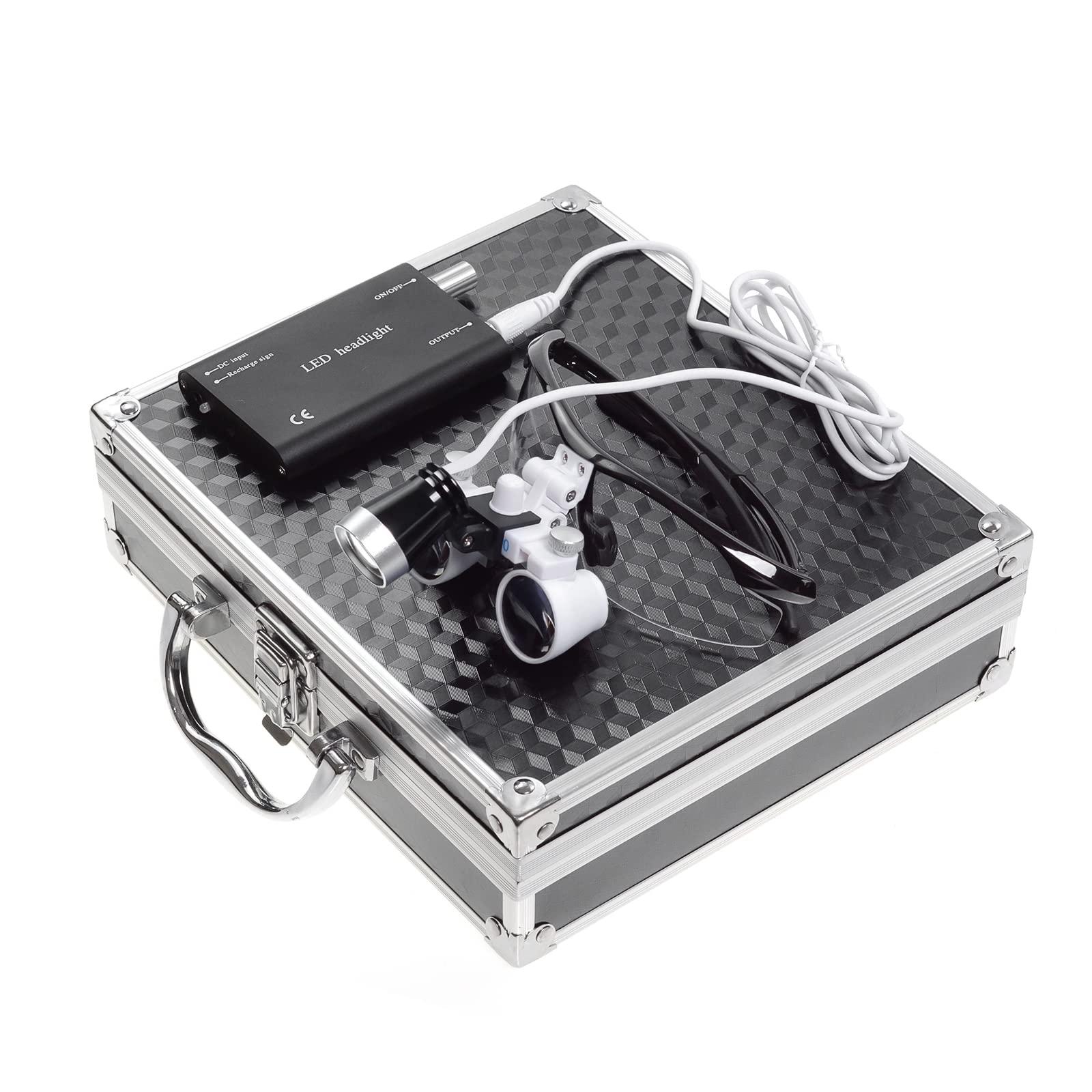 NSKI 3.5X420mm Bonicular Loupes Magnifier with 3W Operation Head Lamp Aluminum Box (Black)