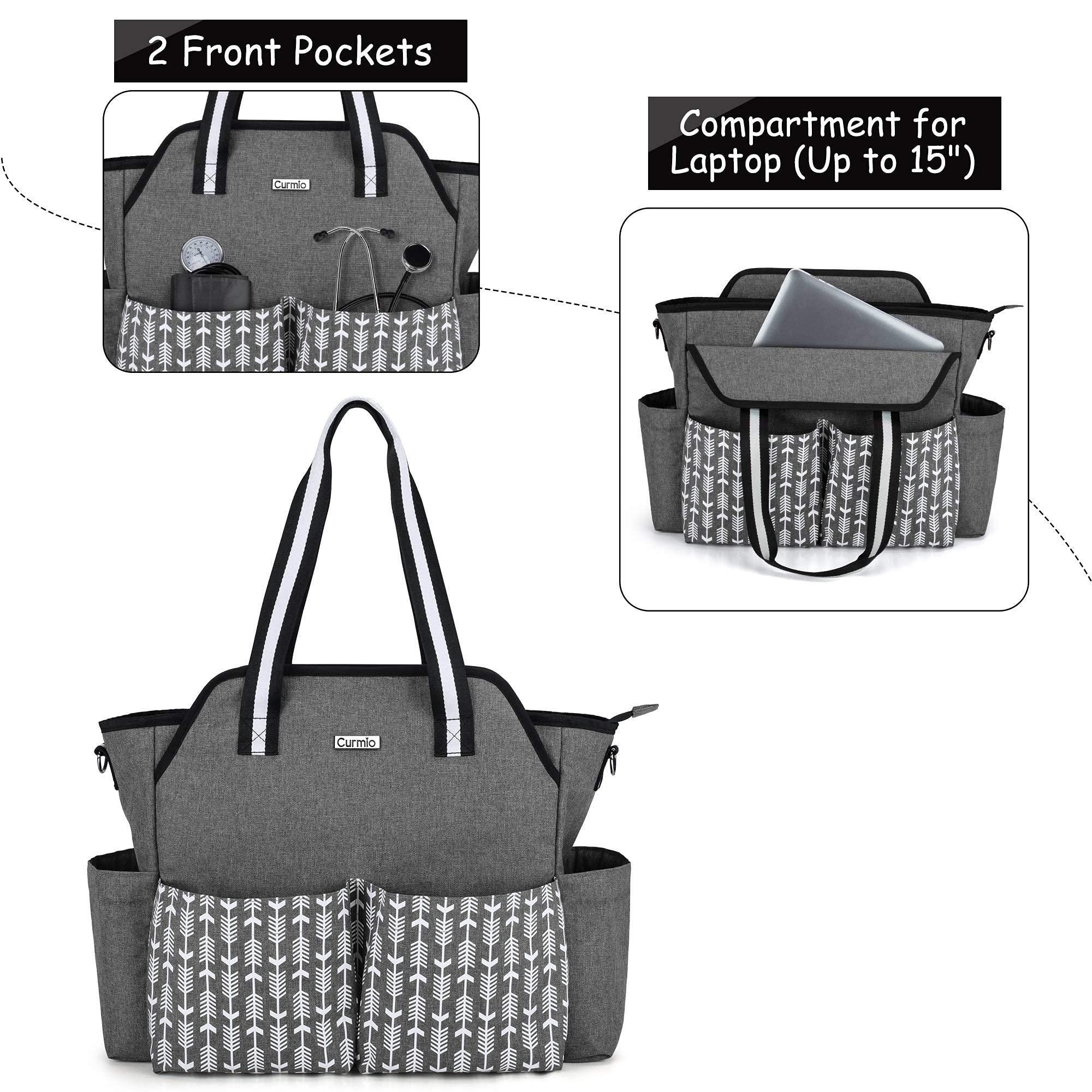CURMIO CURMIO Nurse Tote Bag for Work, Home Health Nurse Bag with Padded Laptop Sleeve for Home Visits, Clinical Study, Health Care