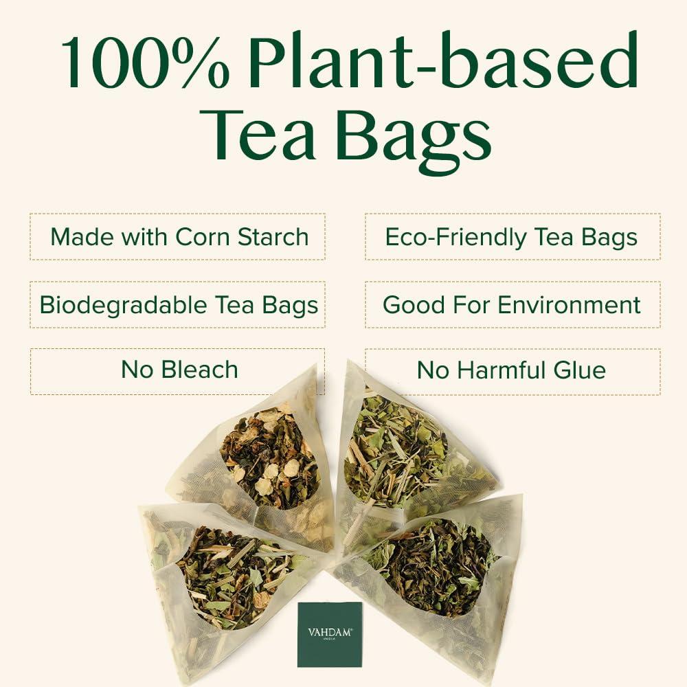 VAHDAM VAHDAM, Original Himalayan Green Tea (15 Count) High Grown, Non GMO, Gluten Free, Med Caffeine | Earthy, Smooth & Refreshing | Resealable & Individually Wrapped | Plant-Based Pyramid Tea Bags