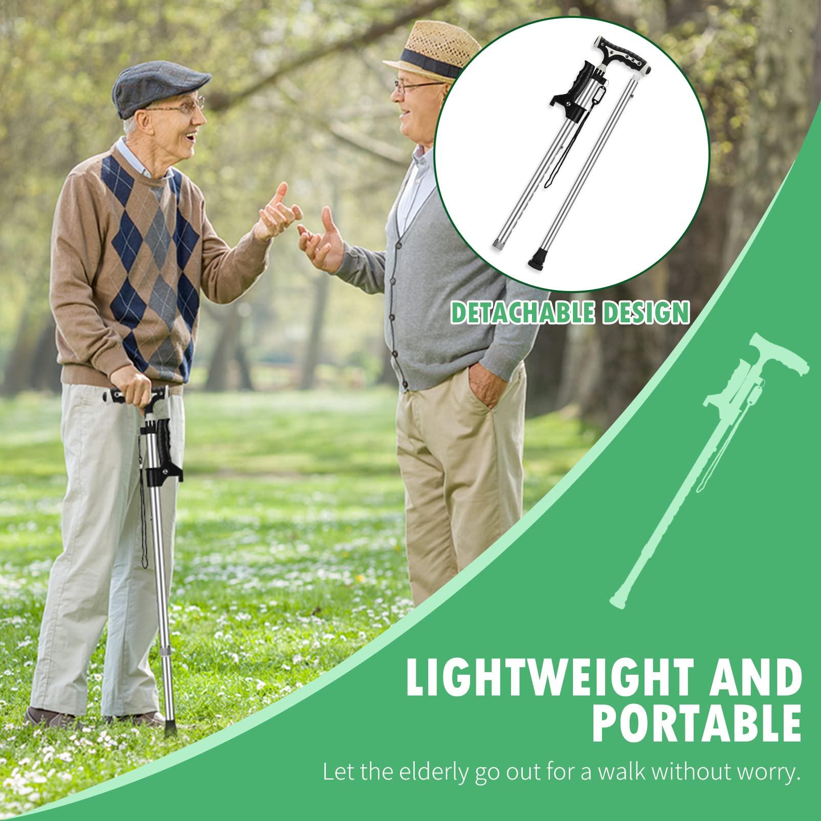 Yayayo Hold 440 Lbs Walking Cane for Men & Women Aluminum Alloy Lightweight Height Adjustable Walking Stick Heavy Duty Foldbale Free Standing Cane with LED for Seniors Adults Black
