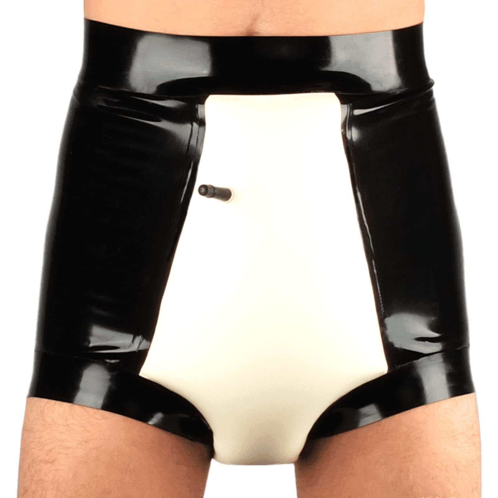 FAJOS Black and White Inflatable Sexy Latex Diaper Shorts Rubber Briefs Underpants Underwear Pants,Trans Black W White,Male XXL