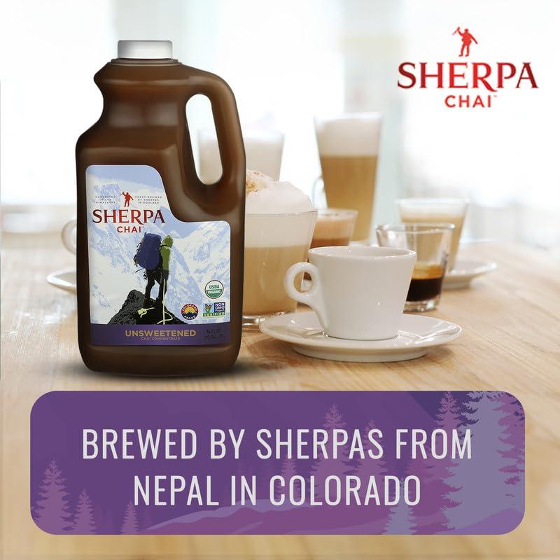 Sherpa Chai Sherpa Chai Unsweetened Organic Chai Tea Concentrate, 128 oz - Himalayan Black Tea Concentrate w/Freshly Pressed Ginger - Authentic Recipe Brewed by Nepali Sherpas - Chai Tea Gift for Tea Lovers
