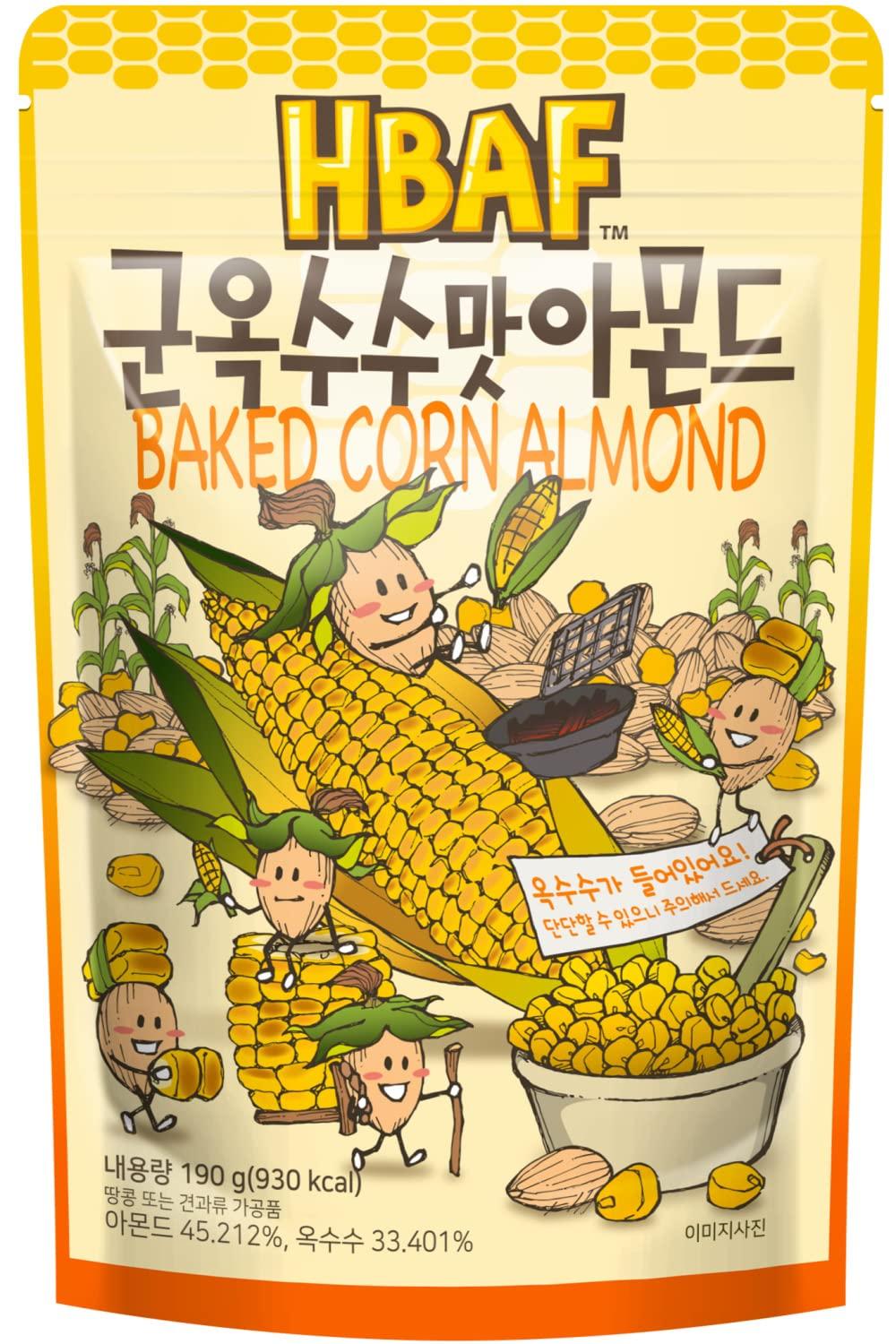 HBAF [Official Gilim HBAF] Korean Seasoned Almonds 3 Flavor Gift Party Pack Mix (Honey Butter, 1 X 190g, Baked Corn, 1 x 190g, Injeolmi, 1 x 190g)