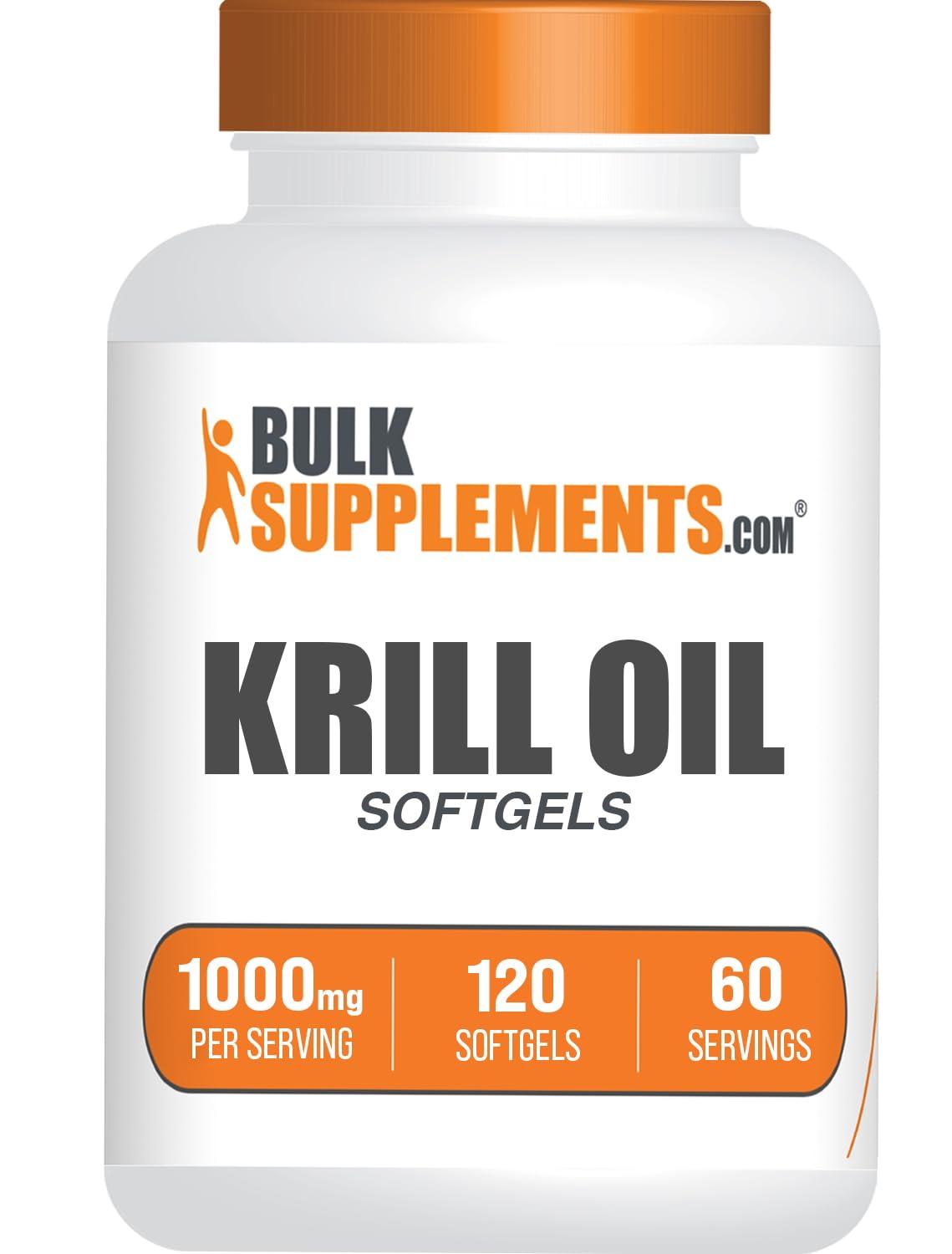 BULKSUPPLEMENTS.COM BulkSupplements.com Krill Oil 1000mg Softgels - Krill Oil Supplement, Antarctic Krill Oil, DHA Supplements - Krill Oil Omega 3, 2 Krill Oil Softgels per Serving (1000mg), 120 Softgels