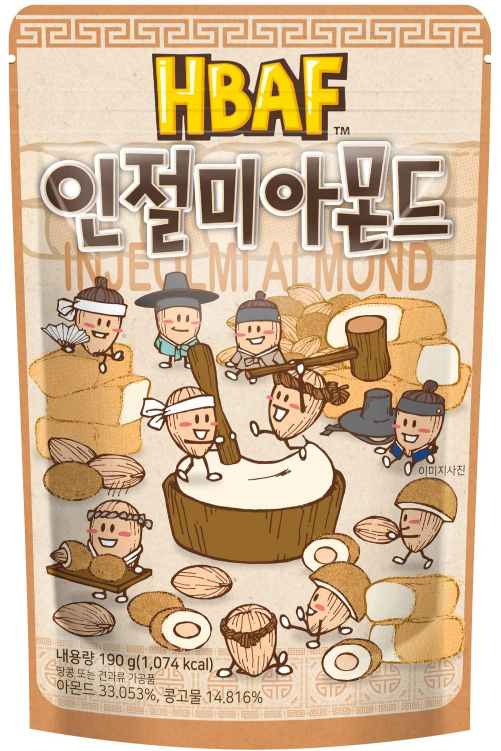 HBAF [Official Gilim HBAF] Korean Seasoned Almonds 3 Flavor Gift Party Pack Mix (Honey Butter, 1 X 190g, Baked Corn, 1 x 190g, Injeolmi, 1 x 190g)