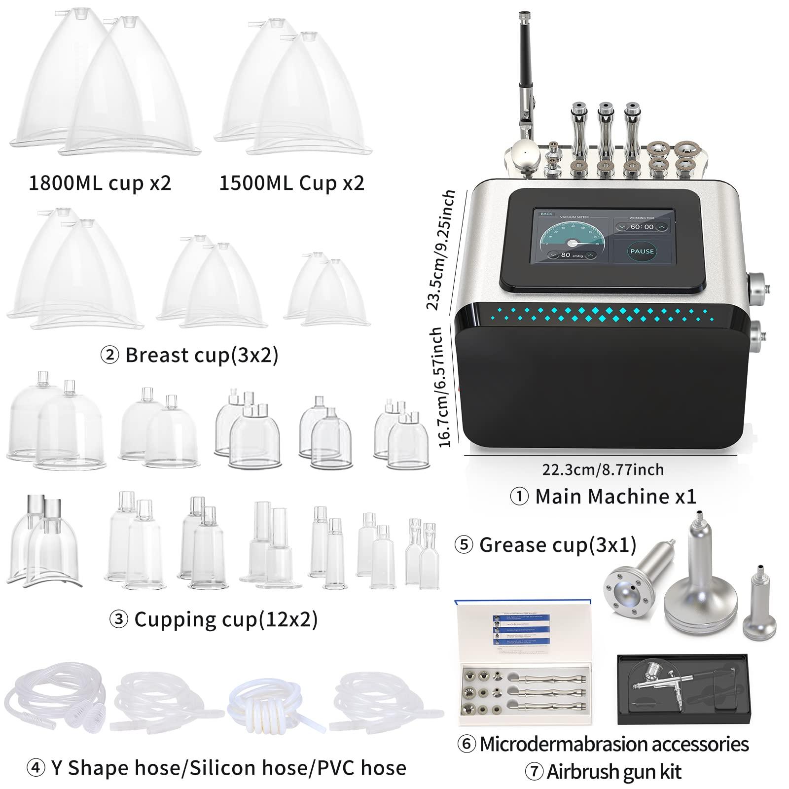 Meifuly Vacuum Therapy Machine, 3 in 1 Vacuum Cupping Therapy Sets with 1800ML and 1500ML Large Cups, 3 Gua Sha Head, 0-80 cmHg, 5 inch Touch Screen