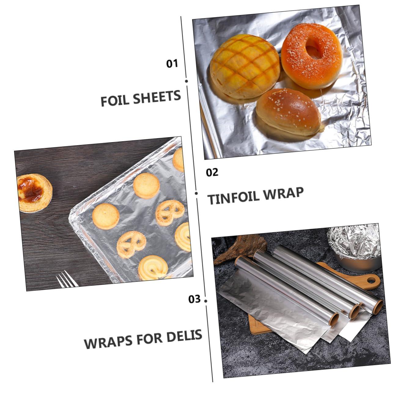 Healeved 4 Rolls aluminum foil paper aluminum foil wrap tinfoil Cooking Tin Foil tray foil pie tin BBQ Tin Foil aluminum baking tin foil wraps pan bakeware