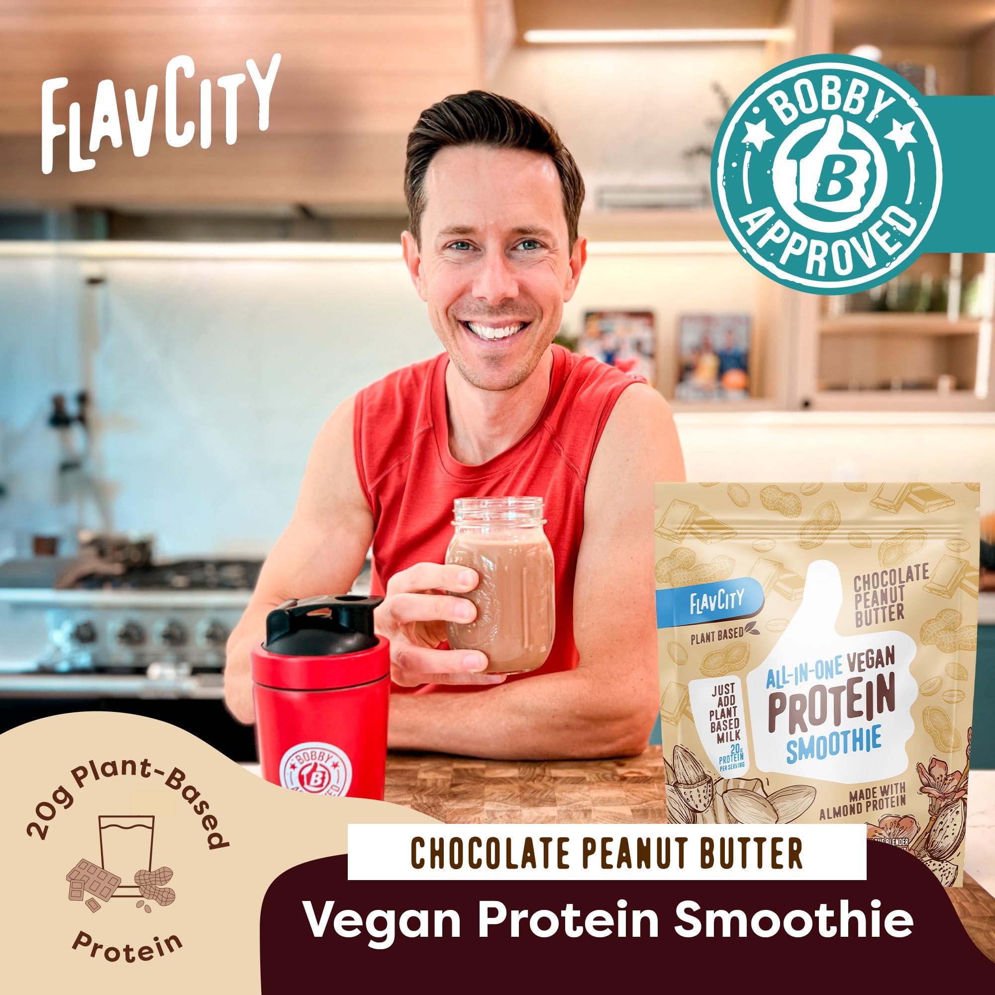 FlavCity FlavCity All-In-One Vegan Protein Powder Smoothie, Chocolate Peanut Butter - Plant-Based Pre-Workout Meal Replacement Shake for Women & Men Made with 20g of Almond Protein - Gluten Free & Dairy-Free