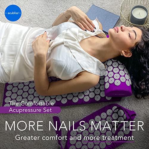 Acubliss Acubliss Acupressure Mat, Strap & Pillow 3 Piece Gift Set, 12,348 Acupuncture Pressure Points for Back Pain Relief, Increased Energy, Relaxation, FSA/HSA Eligible, Drawstring Bag, Purple
