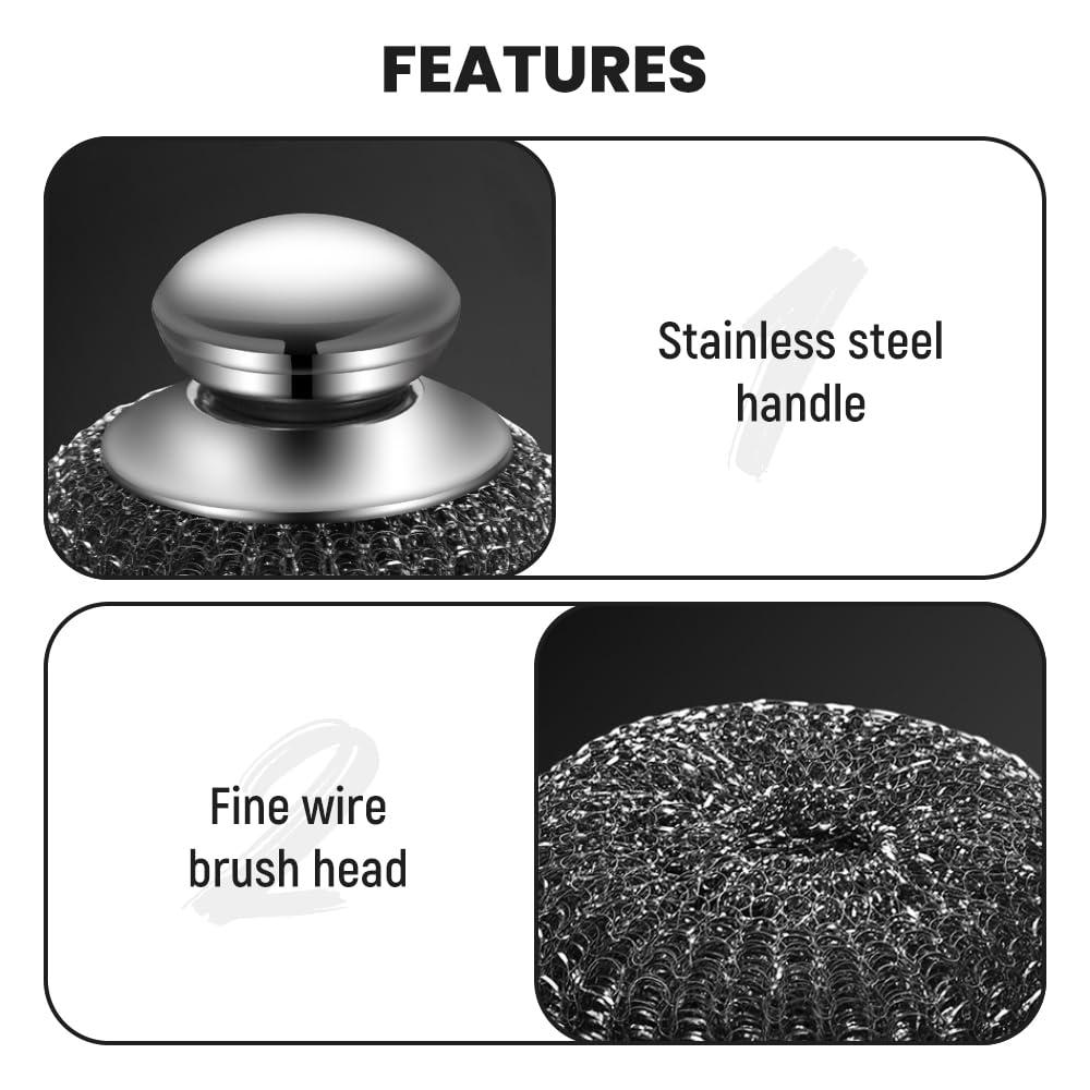 Cecurpo Steel Wool Scrubber, 2024 Upgraded Stainless Steel Wool Scrubber with Handle, Detachable Metal Steel Scrubber Wool Pads for Cleaning Dishes, Iron Pots, Stoves, Wash Sink (3)