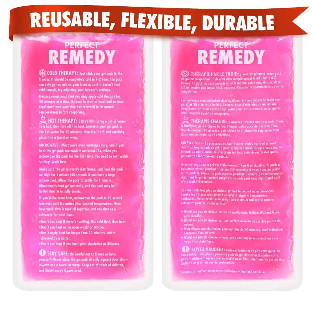 Perfect Remedy 2 Pack Reusable Ice Packs for Injuries Gel, Soothing Flexible Ice Packs for Injuries, Reusable Hot and Cold Pack for Pain Relief, Hot Water Bottles Alternative, Ice Packs Gel (Pink, Large)