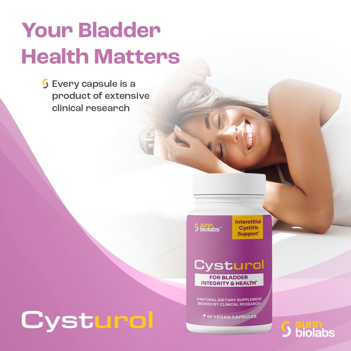 SUNN BIOLABS CYSTUROL | Bladder Formula SUPPORT FOR INTERSTITIAL CYSTITIS (IC) and Painful Bladder Syndrome | Clinically Researched | Less Flares & Urgency | Potent | Premium Bladder Support for Women