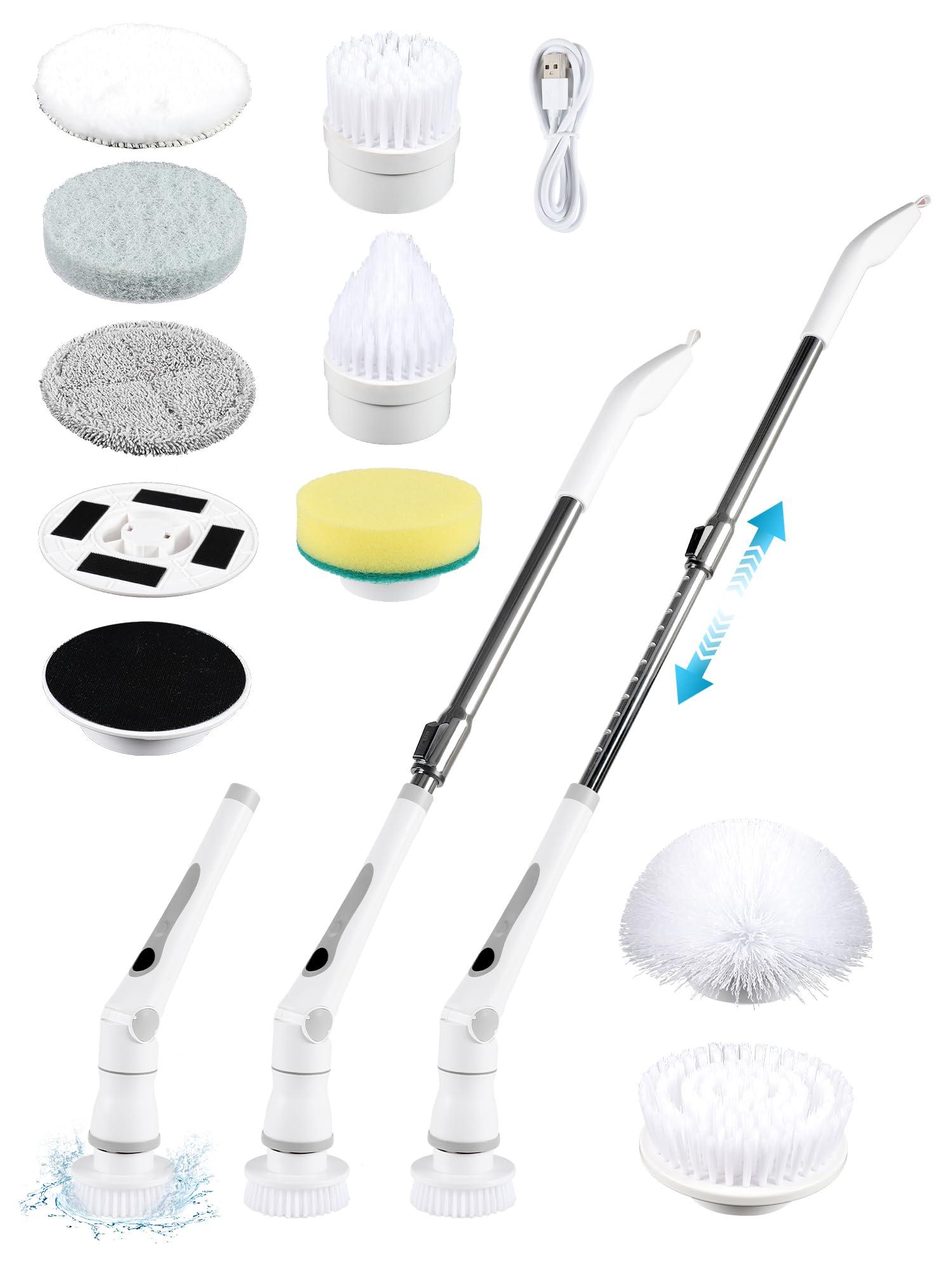 CONERX CONERX Cordless Cleaning Brush with 8 Replaceable Brush Heads, for Bathroom Floor Tile Window 3 Adjustable Speeds Adjustable Extension Handle