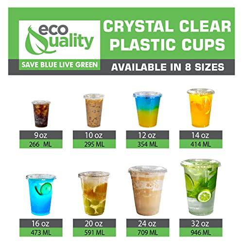 EcoQuality [50 COUNT] 10 oz Clear Plastic Disposable PET Cups with Lids | Crystal Clear PET Cup | Cold Smoothie | Iced Coffee Go Cups | Ideal for Coffee, Parfait, Juice, Soda, Cocktail, Party Cups (10oz)