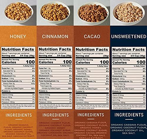 Lovebird Lovebird Gluten & Grain Free Cereal Variety 6 Pack - Organic AIP Food, Paleo Dairy Free, No Refined Sugar Breakfast Cereals | Healthy Snacks for Kids, Adults - Cacao, Honey, Cinnamon, Unsweetened