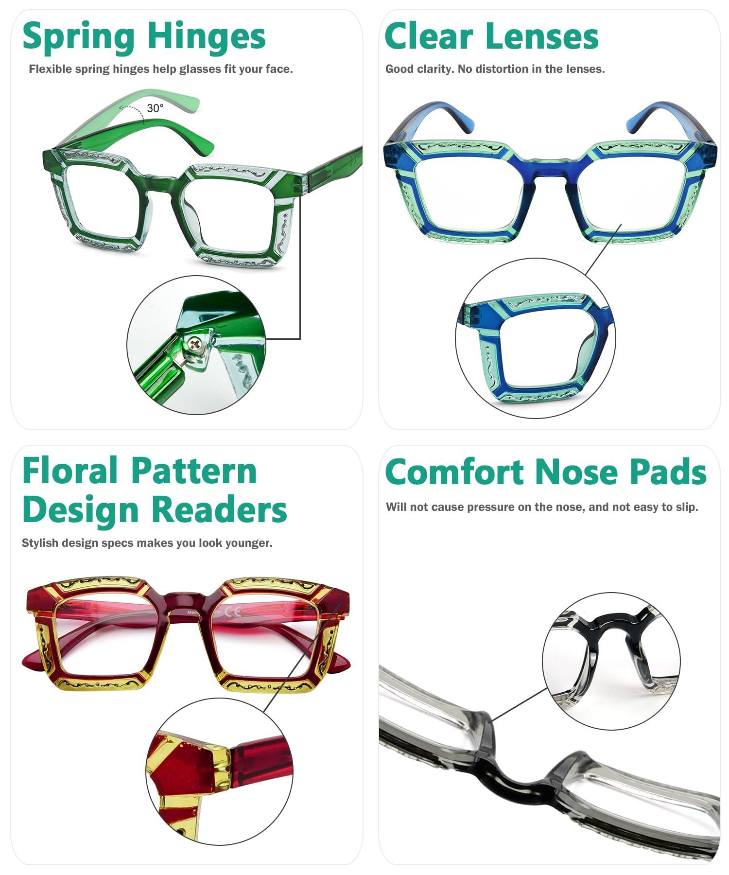 Eyekepper Eyekepper 4 Pack Reading Glasses for Women Floral Pattern Design Readers +2.75