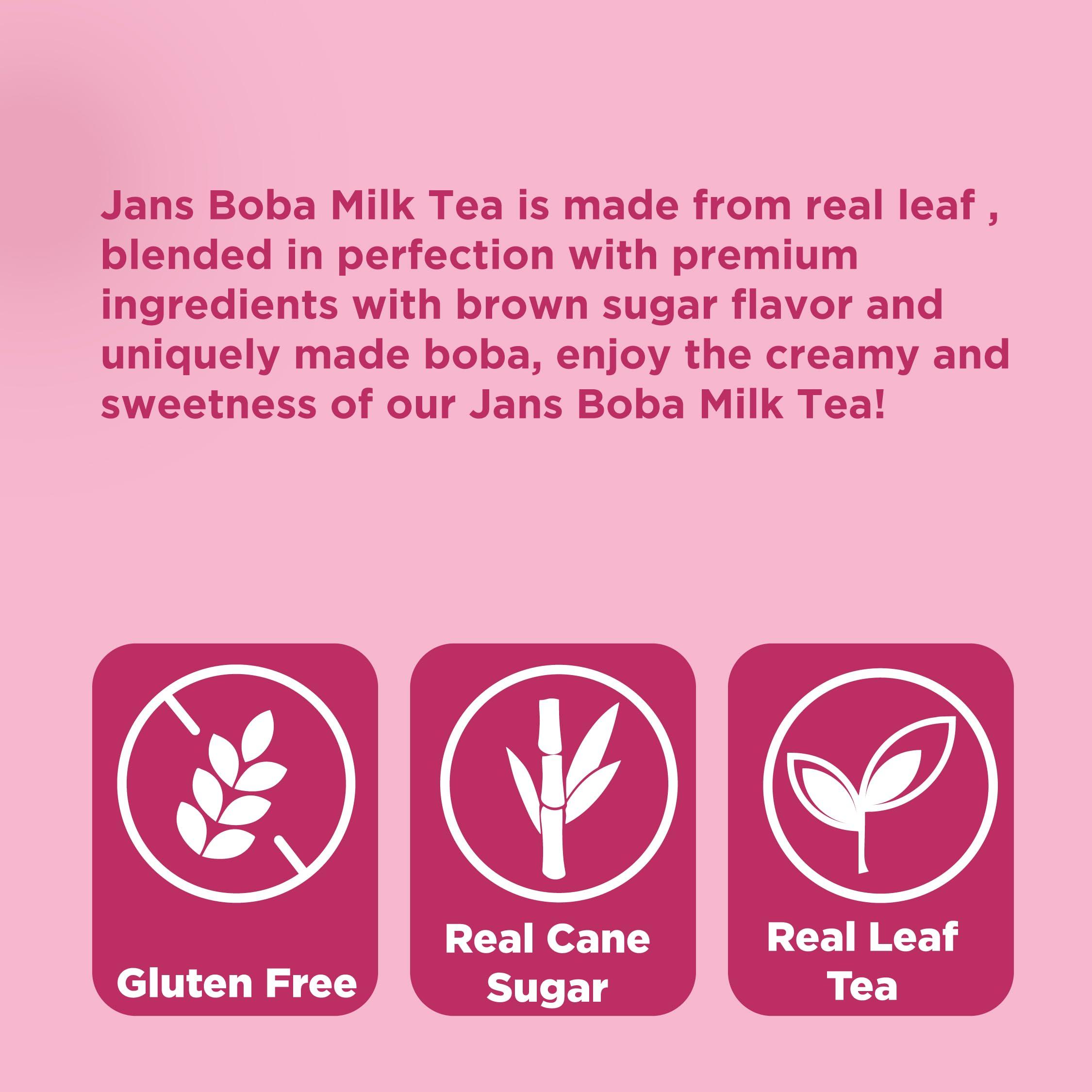 Jans Jans Boba Milk Tea Brown Sugar Flavor, Thick Sweet and Creamy Milk tea beverages with tapioca bubble boba, milky boba taiwanese tea 16.9 fl oz per can (Pack of 1)