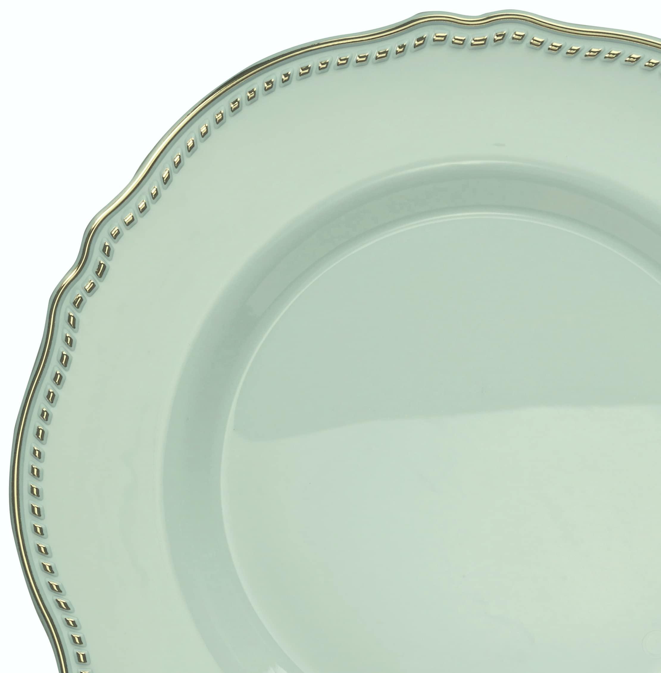 OCCASIONS FINEST PLASTIC TABLEWARE \" OCCASIONS \" 20 Plates Pack, Heavyweight Disposable Wedding Party Plastic Bowls (10 oz Soup/Dessert Bowl, Rochelle Seafoam/Mint & Gold)
