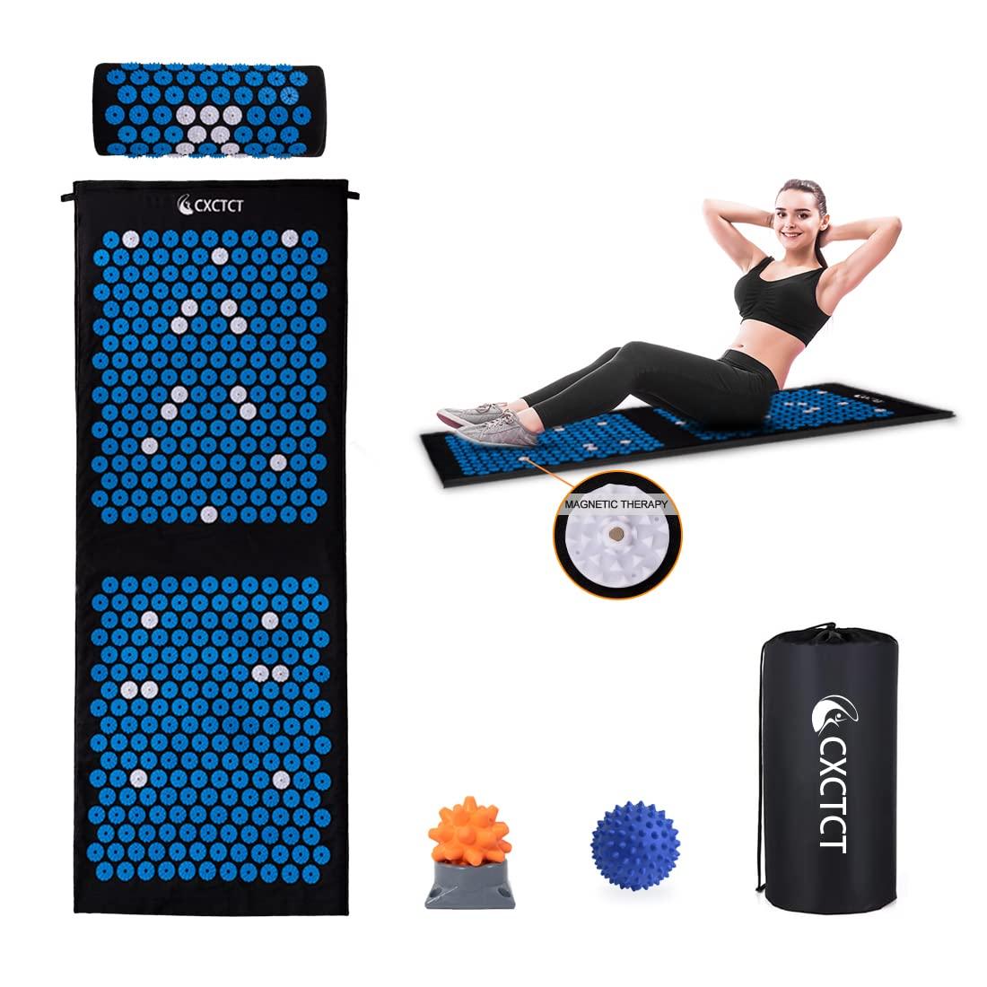 CXCTCT Extra Long Yoga Acupressure Mat Set,Massage Acupuncture Mat Large,Magnetic Mat Acupressure Body mat and Pillow for Neck Back Pain Relief(Blue)