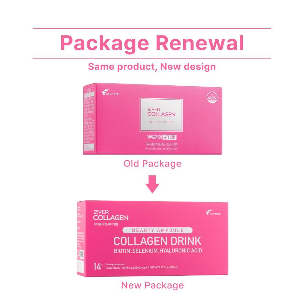 EVER COLLAGEN EVER COLLAGEN Beauty Ampoule - Liquid Marine Multi Collagen Drink Low Molecular Collagen Peptitdes Drinkable Supplement for Hair, Skin, Nail (1 Bottle Per Day, 14 Bottles)