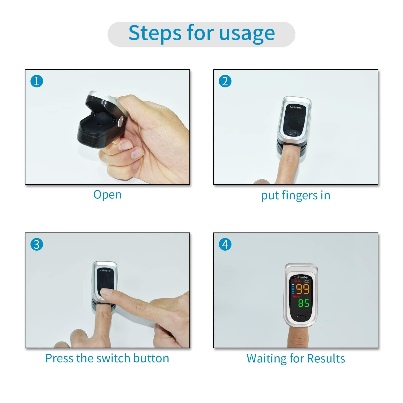 CRFISH Pulse Oximeter Fingertip, Heart Rate Monitor with Large LED Display, Blood Oxygen Saturation Monitor for Adults and Kids, Accurate Fast SPo2 Reading Oxygen Meter with Lanyard (Black-Silver)
