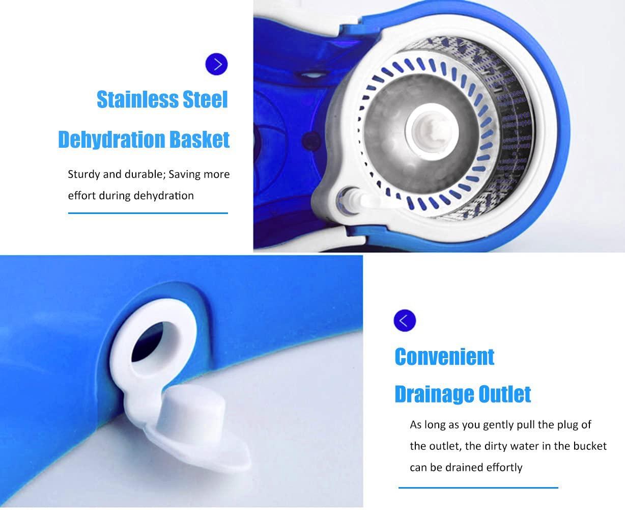 Gzdisbek Spin Mop and Bucket System | 360 Spin Mop and Bucket with Wringer Set | Mops for Floor Cleaning | 3 Microfiber Mop Replacement Head Refills | 61\" Extended Handle | Wet and Dry Use Floor Mop