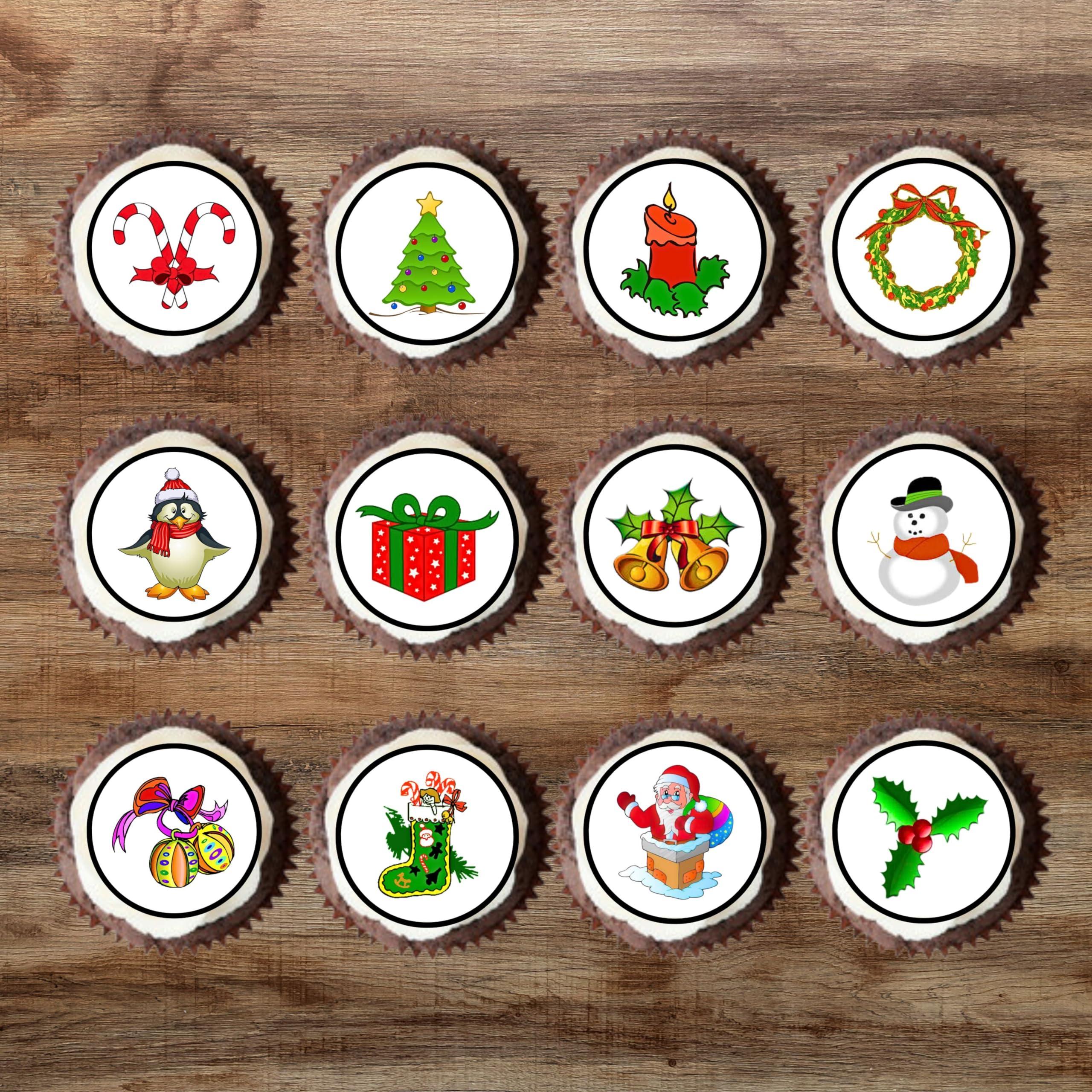 Cians Cupcake Toppers PRECUT Edible Christmas Cake Toppers - Theme #1 Mini Christmas Cupcake Toppers, Christmas Cake Decorations, Xmas Cake Decorations, Christmas Cup Cake Toppers (24)