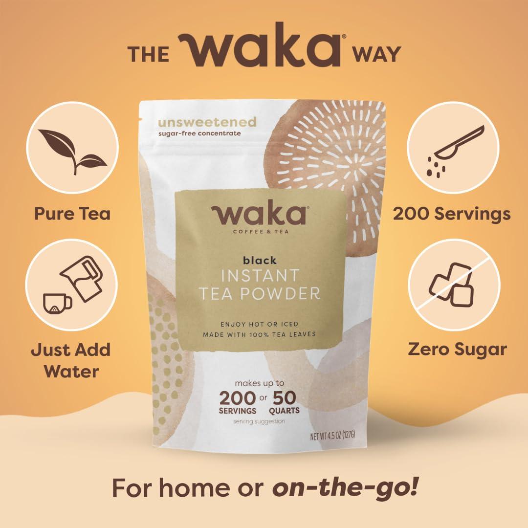 Waka Coffee Waka Instant Black Tea Mix, Classic - 100% Tea Leaves, No Additives, Unsweetened Tea Powder for 50 Quarts or 200 Cups Easy and Quick Hot or Iced Teas (4.5oz)