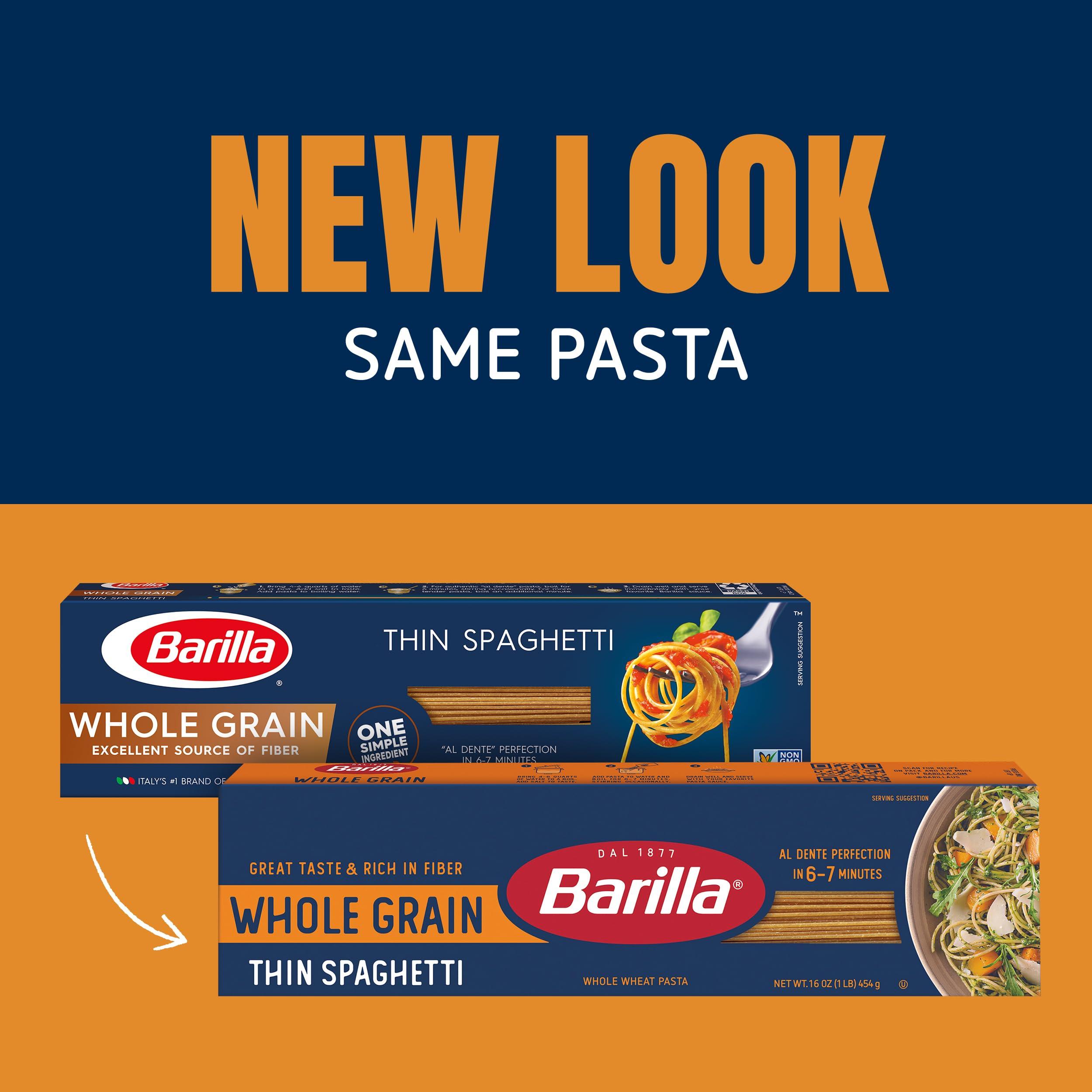 Barilla Barilla Whole Grain Thin Spaghetti, 16 oz. Box - Non-GMO Pasta Made With 100% Whole Grain Durum Wheat - Great Source of Fiber (Pack of 20)