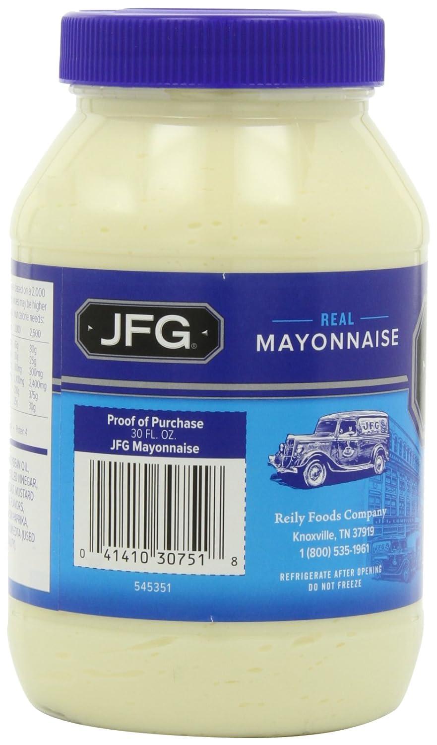 JFG JFG Real Mayonnaise, Southern Classic Recipe with Cider Vinegar Fresh Eggs and Spices, 30oz Jar (Pack of 1)
