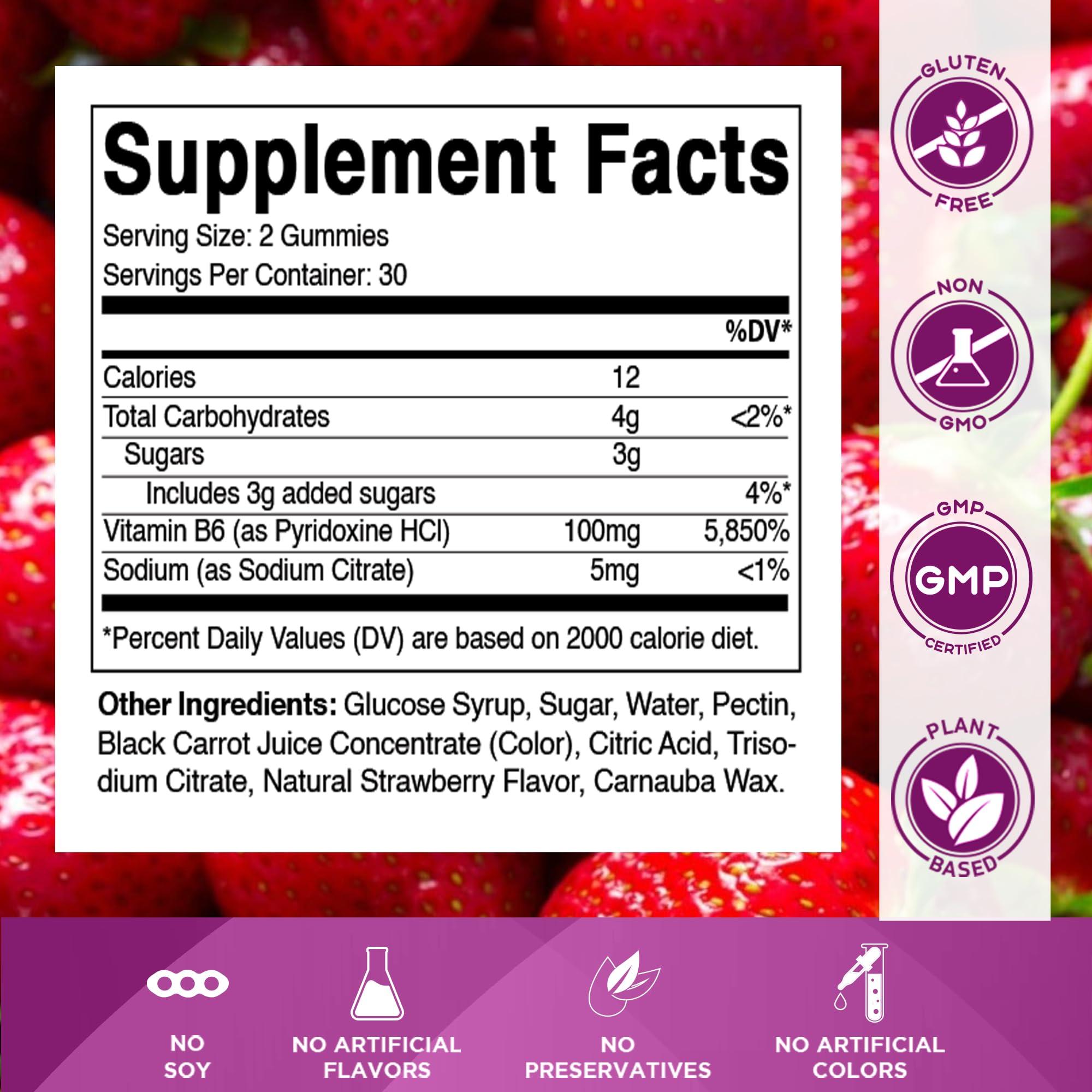 Vitamatic Vitamatic 2 Packs Vitamin B6 100mg - Strawberry Flavor - 60 Pectin Based Gummies - Supports Nervous System